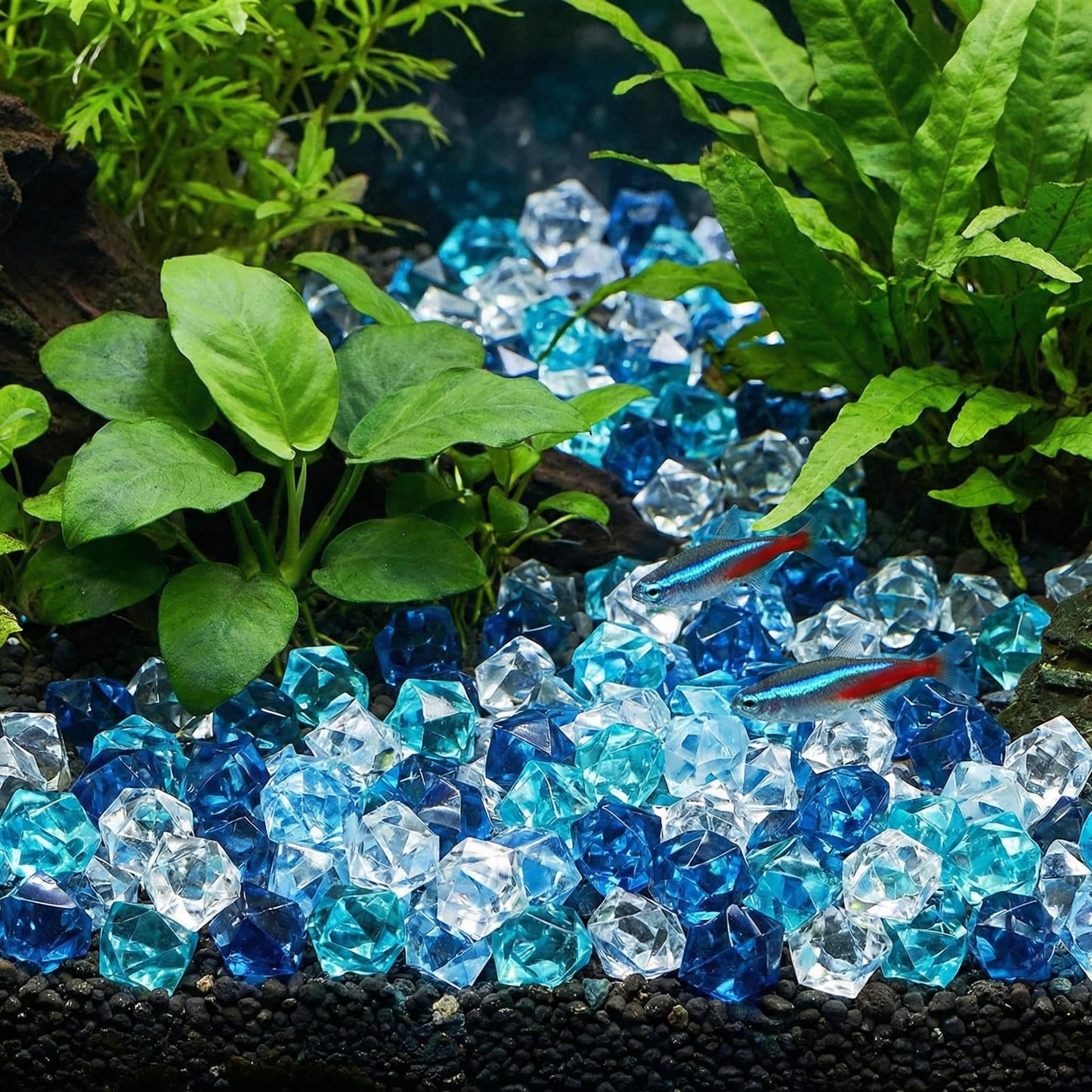 60 Pieces Fake Ice Rocks Acrylic Crystals – Clear Plastic Ice Cubes for Vase Filler, Table Scatter Decoration, Party & Wedding Centerpieces, Food Display Props and Event Decor (Blue)