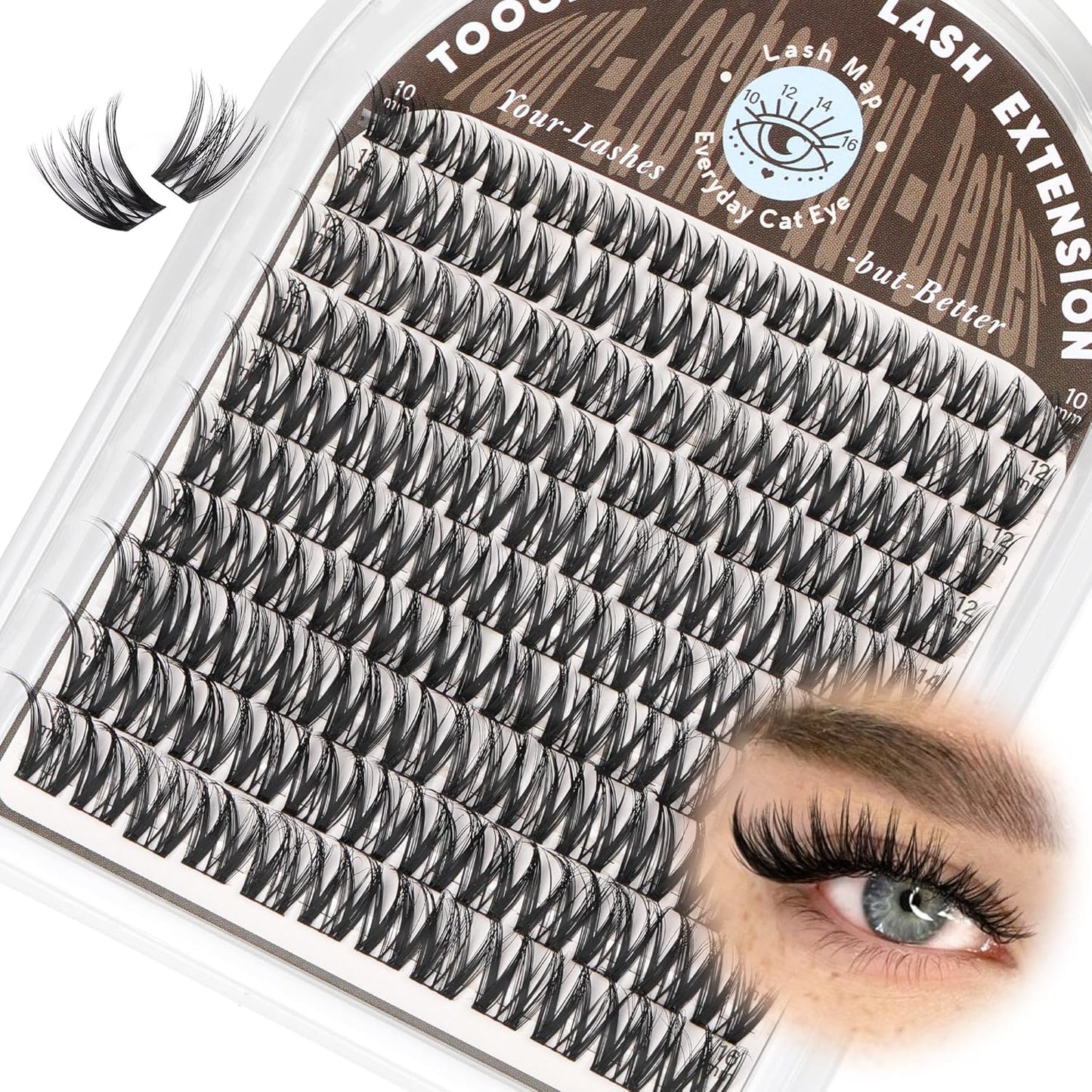 Natural Cluster Eyelash Extensions - Wispy D Curly Individual Lashes | 10-16mm Soft Volume DIY Lash Clusters