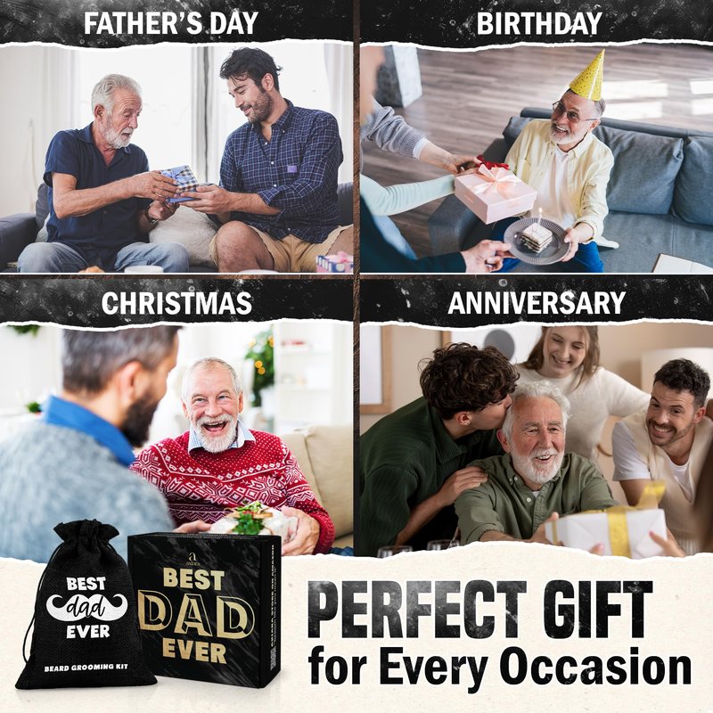 AXIARA Dad Gifts for Fathers Day from Daughter Son - Beard Kit for Men Grooming and Care with Brush, Comb, Scissors & Storage Bag - Best Dad Ever Gifts for Dad Father Stepdad, Beard Growth Kit for Men