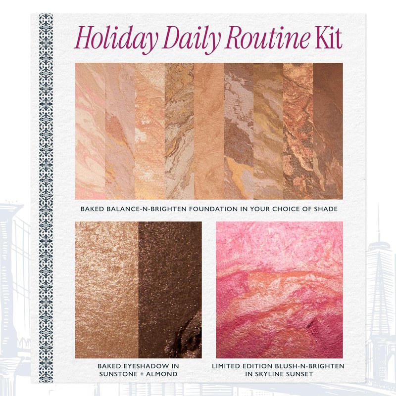 Laura Geller Daily Routine Kit - Limited Edition Makeup Set for Mature Skin | Includes Baked Foundation, Blush & Kabuki Brush