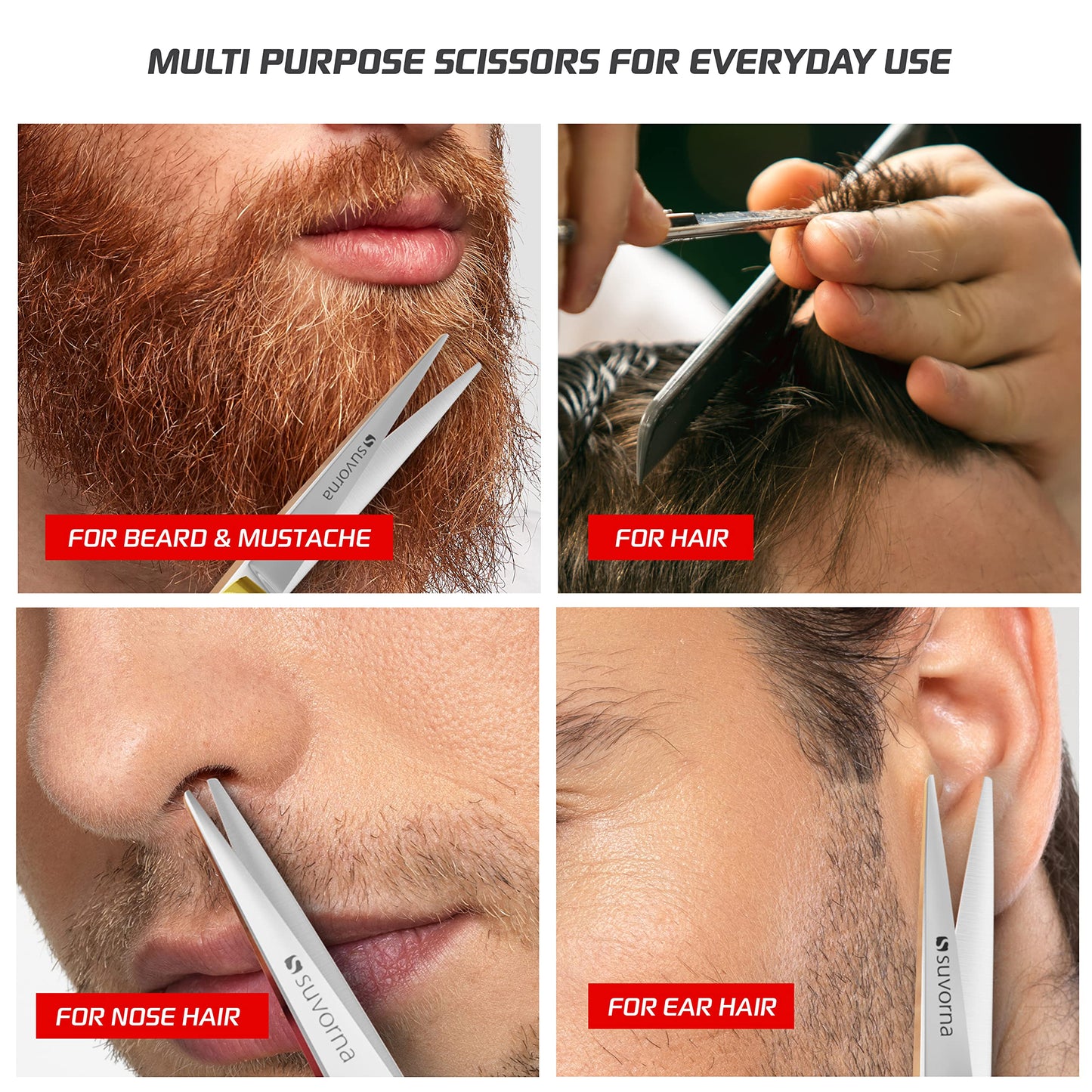 Suvorna Beard Scissors & Mustache Scissors for Men | 5" Small Scissors for Grooming, Trimming, Cutting & Shaping Facial Hair | Japanese Steel Precision Grooming Scissors for Barbers, Home & Salon Use.