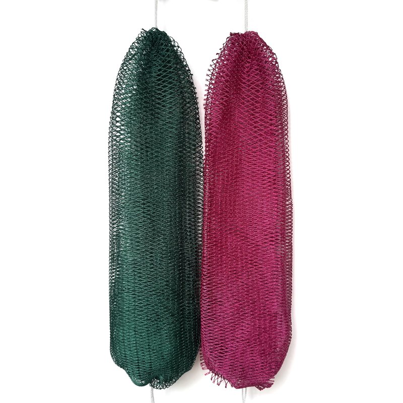 Rominetak African Net Sponge Authentic, 2 Pieces African Exfoliating Net Sponge with Knots, Quick-Drying Body Scrub Net, Bath Washcloth Loofah for Women and Men (Dark Green+Rose)