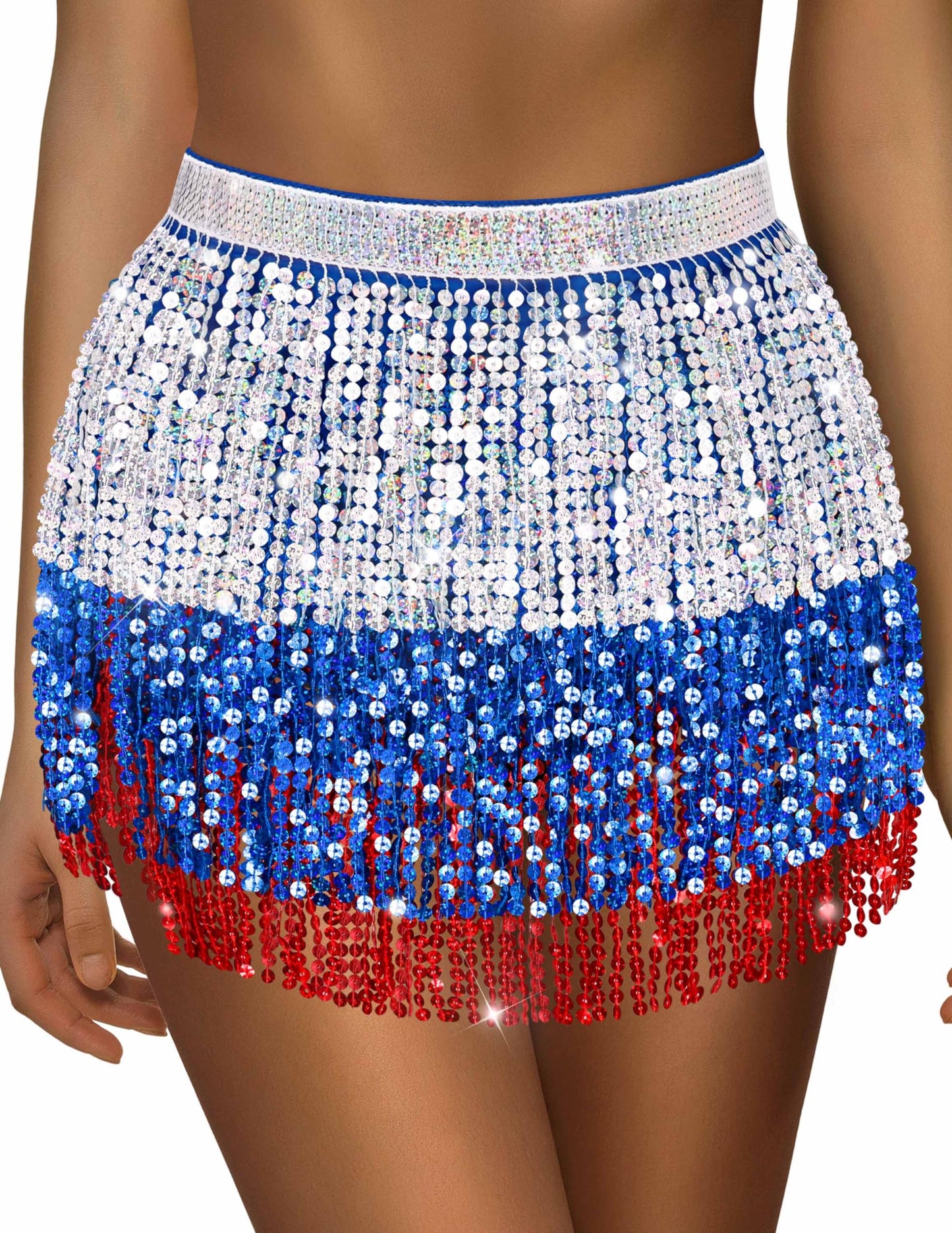 Sarfel Blue Sequin Skirt for Women Red White and Blue Outfits for Women Flag Skirts American Flag Outfits Woman Sparkly Skirt