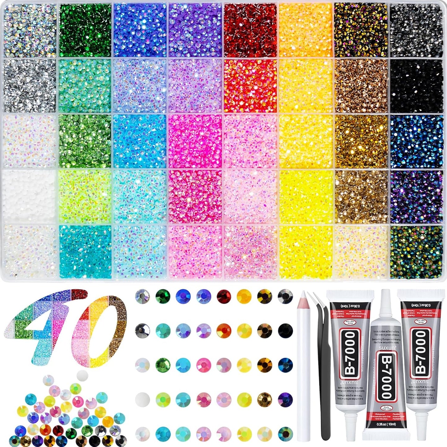Multicolor Flat Back Rhinestones - 50000+ Pcs 3mm Resin Gems for Nail Art | Includes 3Pcs B7000 Jewelry Glue