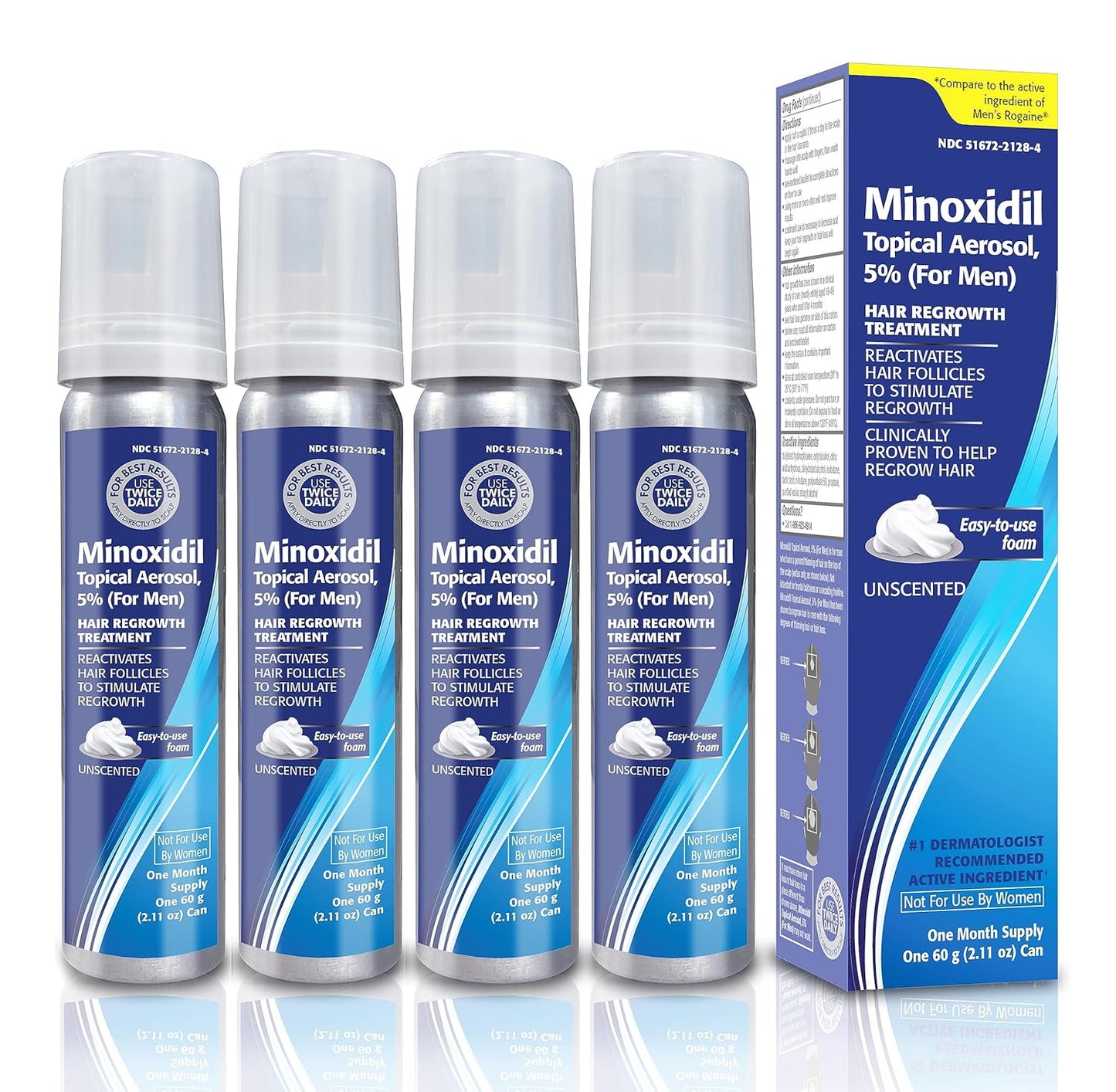 Minoxidil 5% Hair Regrowth Foam - 4-Month Treatment for Men | 2.11 oz (4 Pack)