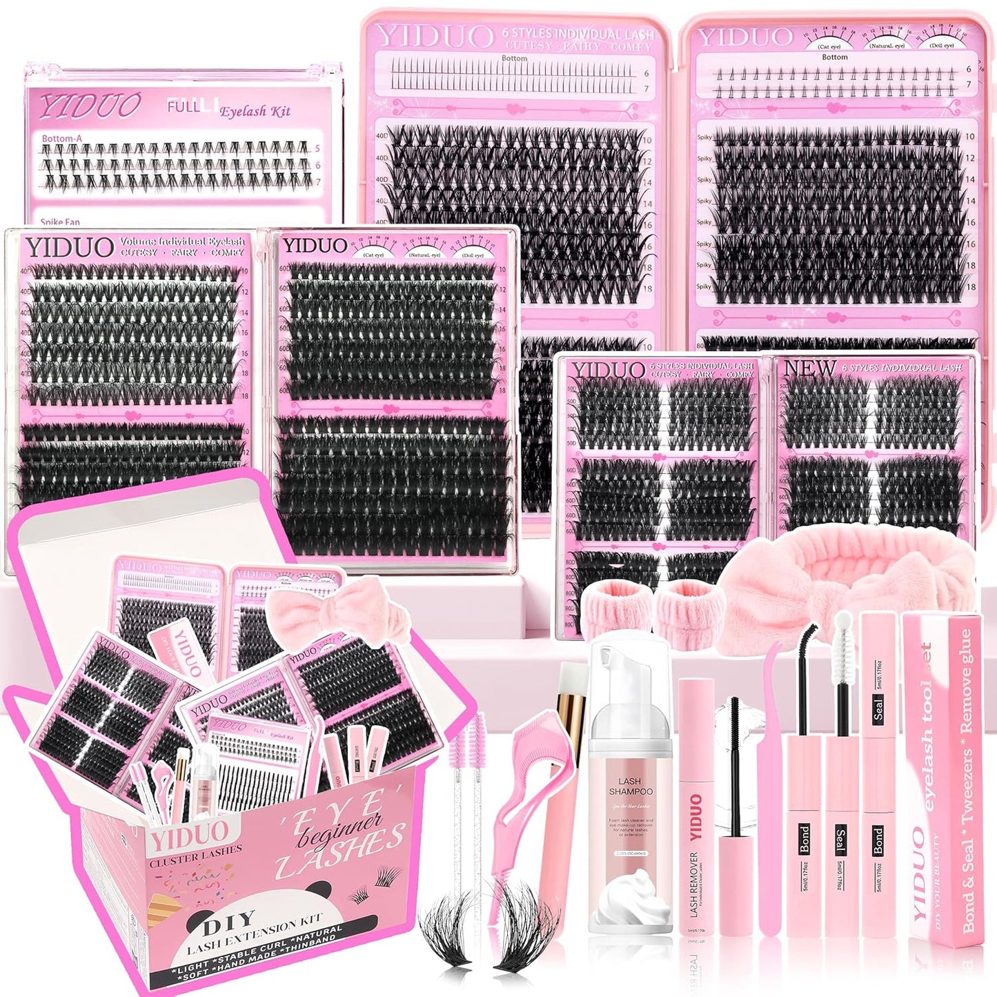 Lash Clusters Kit - 770 Pcs Faux Mink Volume Extensions | 5 Styles for DIY Home Use