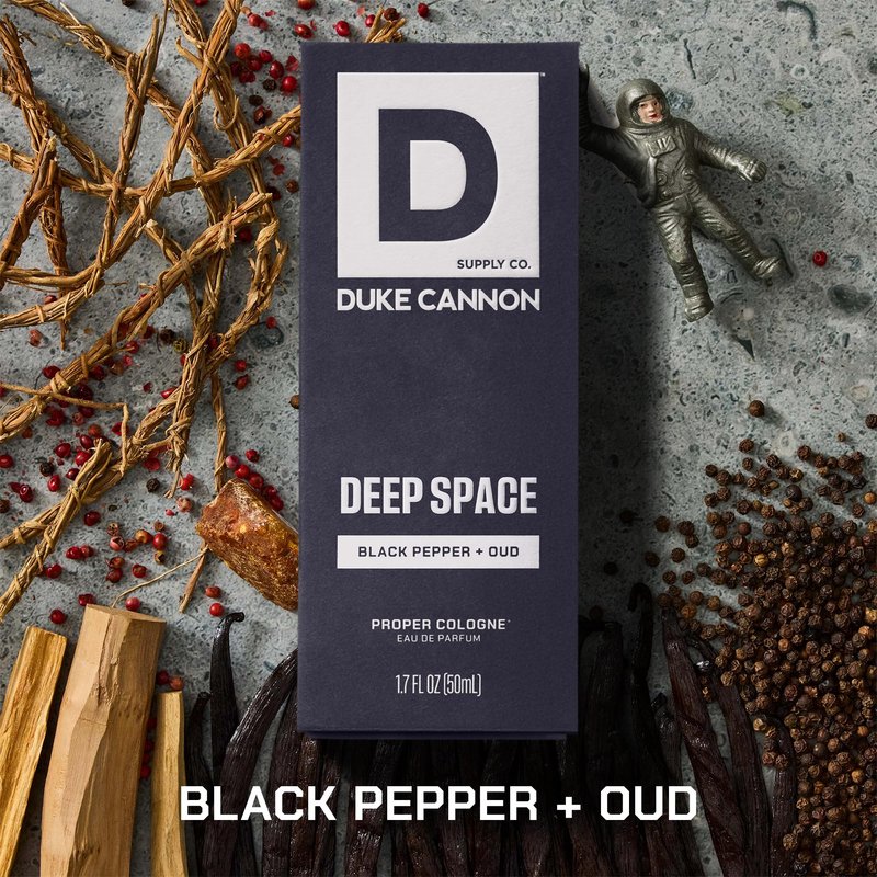 Duke Cannon Proper Cologne for Men - Men's Eau de Parfum - Fragrance for Lasting Wear - Essential Oils - Black Pepper & Oud - Deep Space, 1.7 fl oz