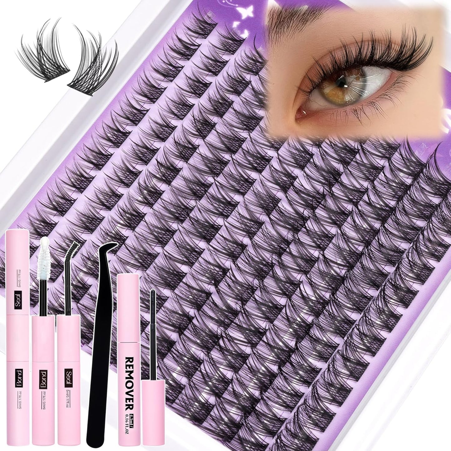 Natural DIY Lash Extensions - C-Curly Cluster Eyelashes | 216 Pcs Wispy Cat Eye Lashes for Beginners