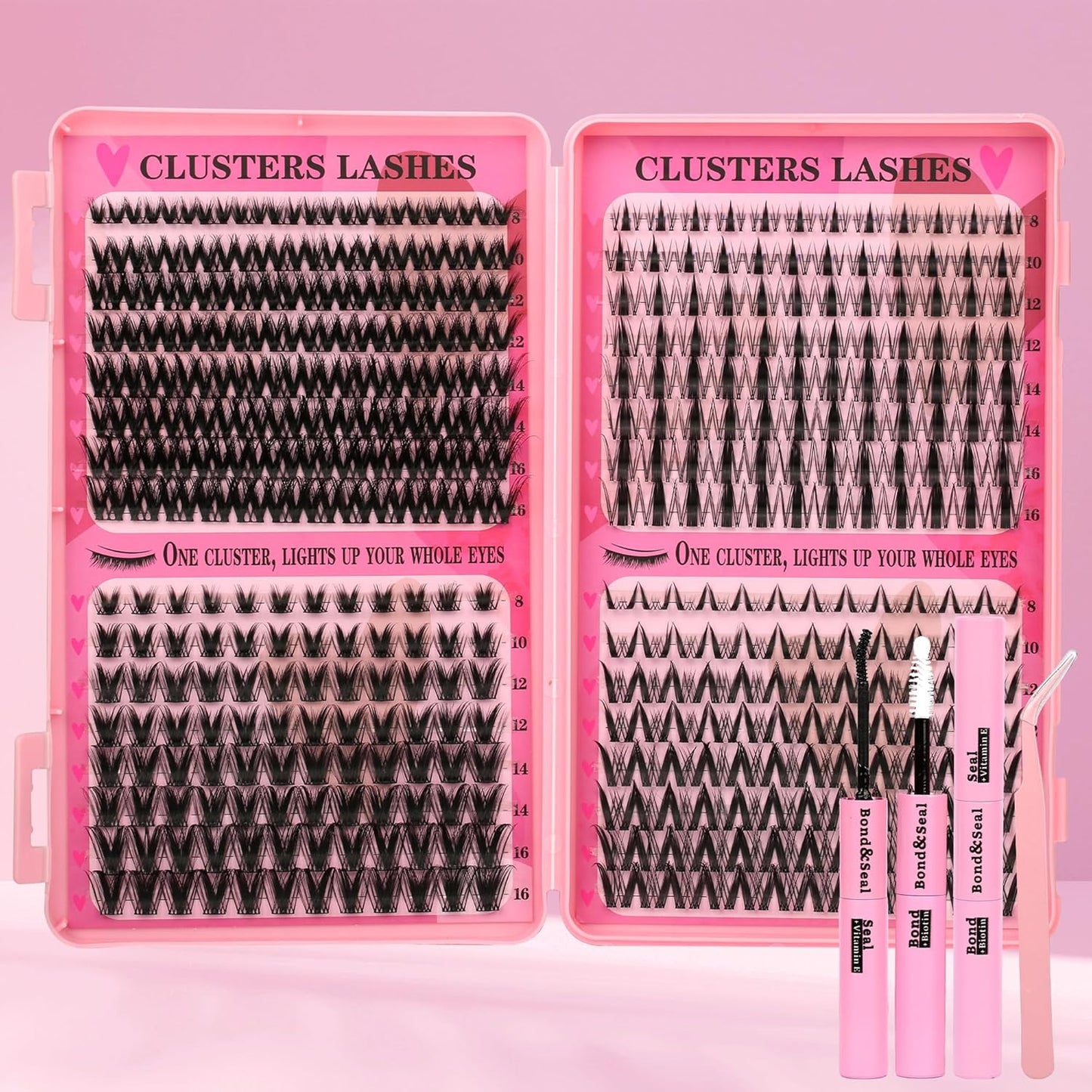 Lash Extension Kit - 640 Pcs Volume C Curl Eyelash Clusters | DIY Cluster Extensions with Bond & Tweezers