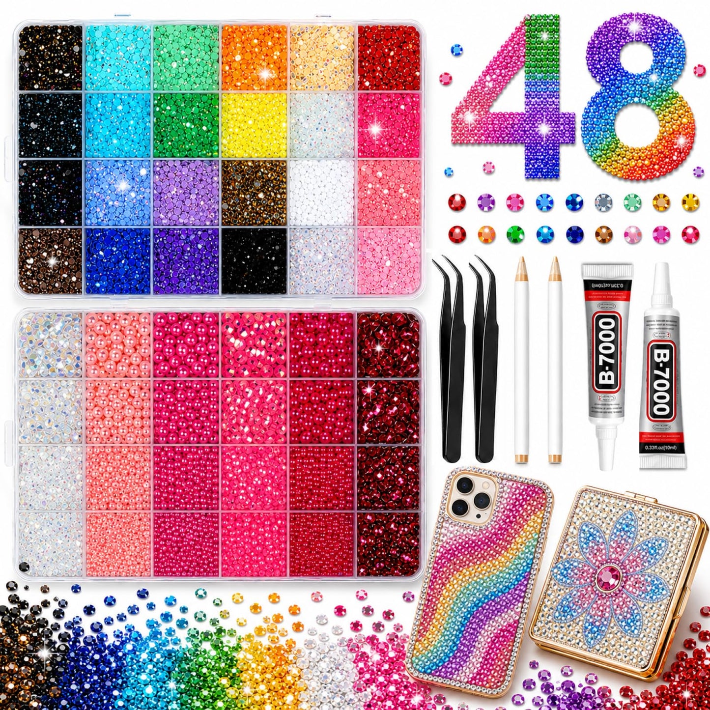 40000 Pcs of Jelly Rhinestones for Bedazzling Kit,3/4/5/6MM Multicolor Resin Flatback Gems for Diamond Art,Bedazzler Kit with B7000 Glue for Crafting with the Bedazzler,Nail Art,Shoes, Books