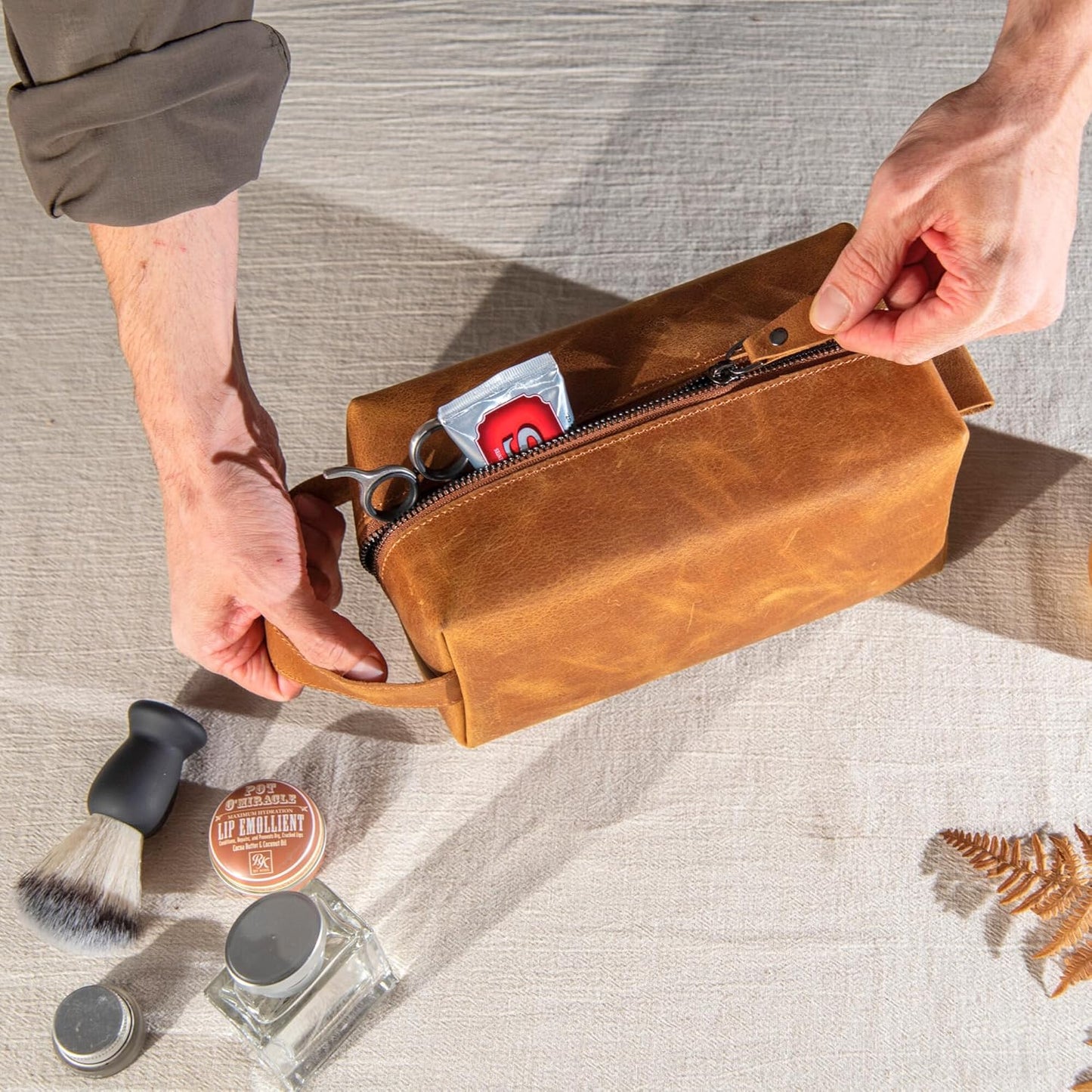 Personalized Leather Toiletry Bag - Custom Travel Dopp Kit for Men | Ideal Gift for Dad, Husband, Groomsmen