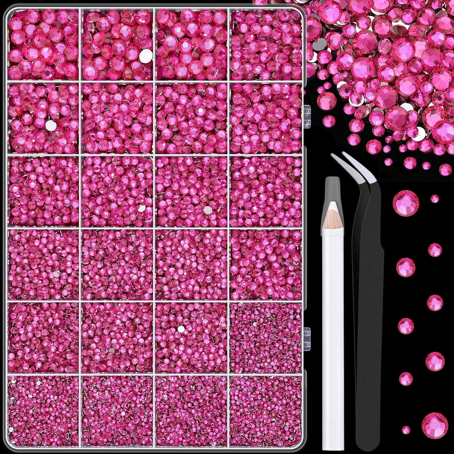32000 Pcs Black Rhinestones - Flatback Resin Gems for Bedazzling | Jewelry Glue & Tweezers Included