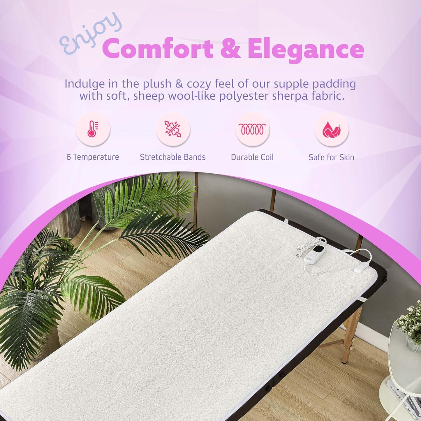 Massage Table Warmer | 71"x31" Heated Heating Pad with Adjustable Temperature & Auto Shut-Off, Soft Sherpa Fabric