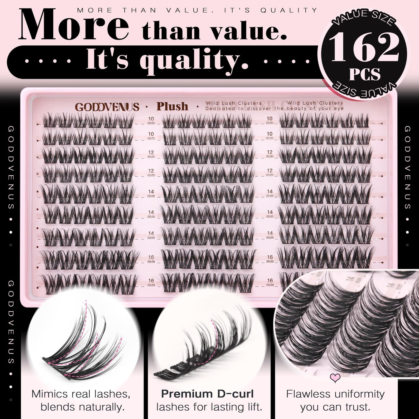 Goddvenus Plush Lash Clusters Natural Wispy Cluster Eyelash Extensions, Fluffy DIY Lash Extension at Home for Natural Look, D Curl Individual Eyelashes