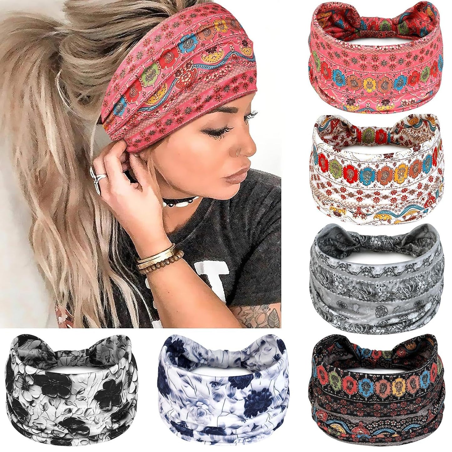 Wide Headbands for Women - No Slip Knotted Turban Hair Accessories | Dark Green Boho Style