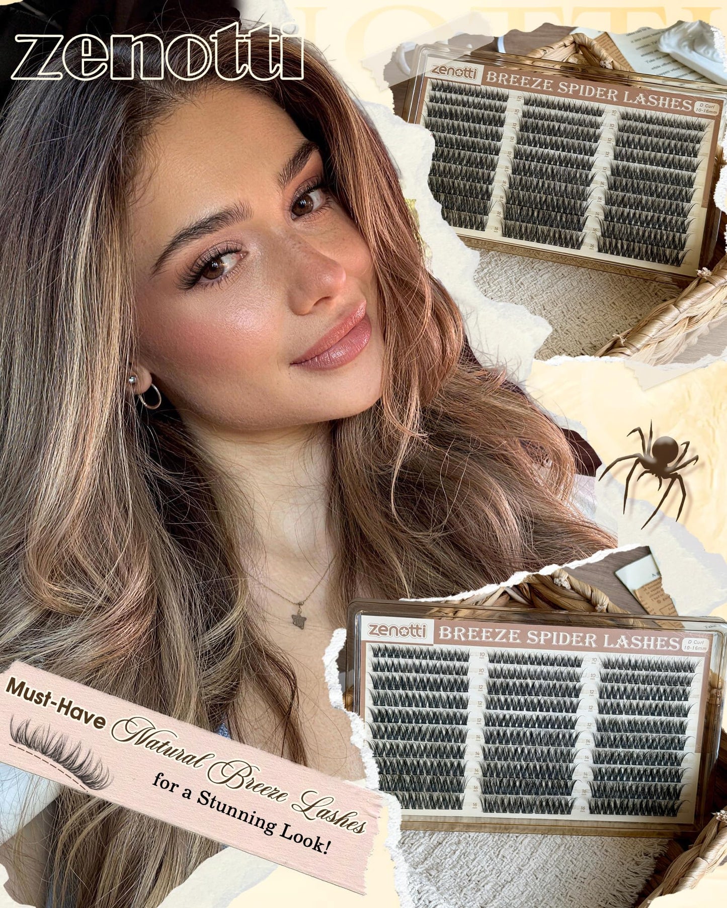 Wispy Lash Clusters Natural Eyelash Clusters 210PCS Breeze Spider Cluster Eyelash Extensions Kim K Style Individual Lases Extensions Fluffy Lash Clusters D-Curly 10-16MM by zenotti