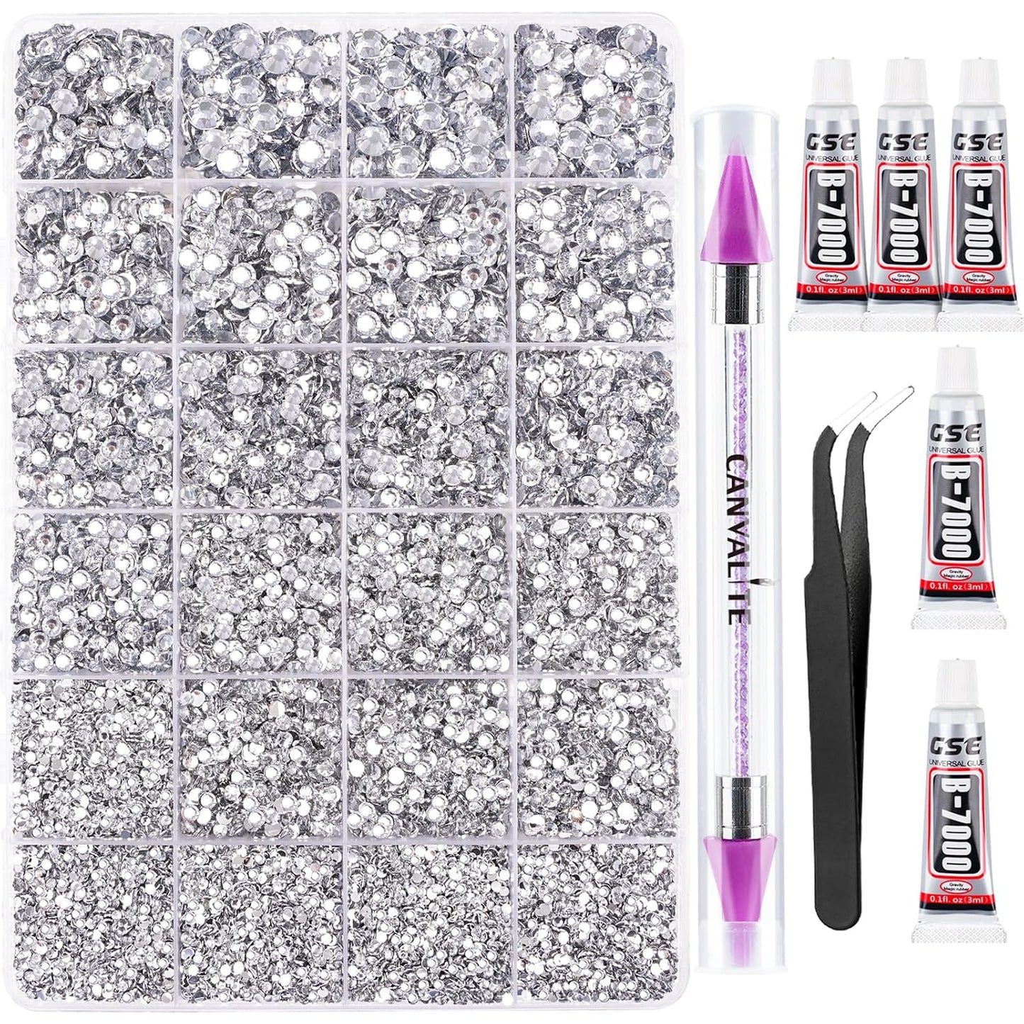 Canvalite 35000Pcs Multicolor Flatback Rhinestones - 3mm Bedazzling Kit with Glue & Tools for Crafting