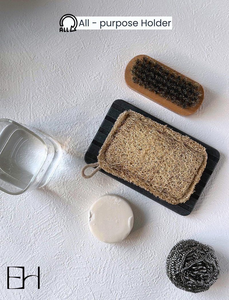 Stone Drying Tray, Water Absorbing Stone Tray for Sink, Soap Dish for Shower, Diatomaceous Earth Sponge Dispenser Holder for Kitchen Bathroom (Silicone Feet, Rectangle, Gray)