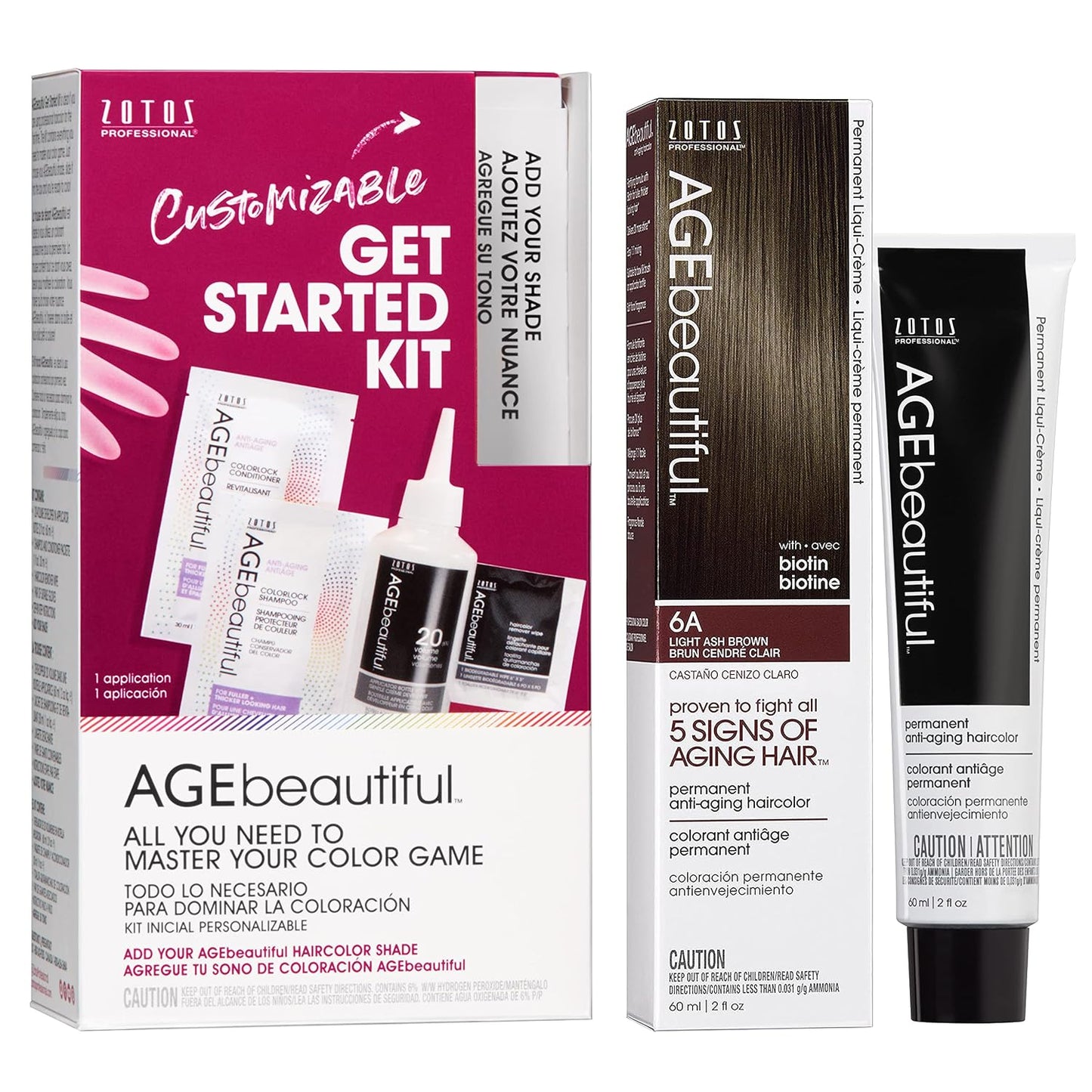AGE Beautiful Permanent Hair Color Cream - 100% Gray Coverage Hair Dye with Biotin for Fuller, Thicker Hair | Professional Salon Quality