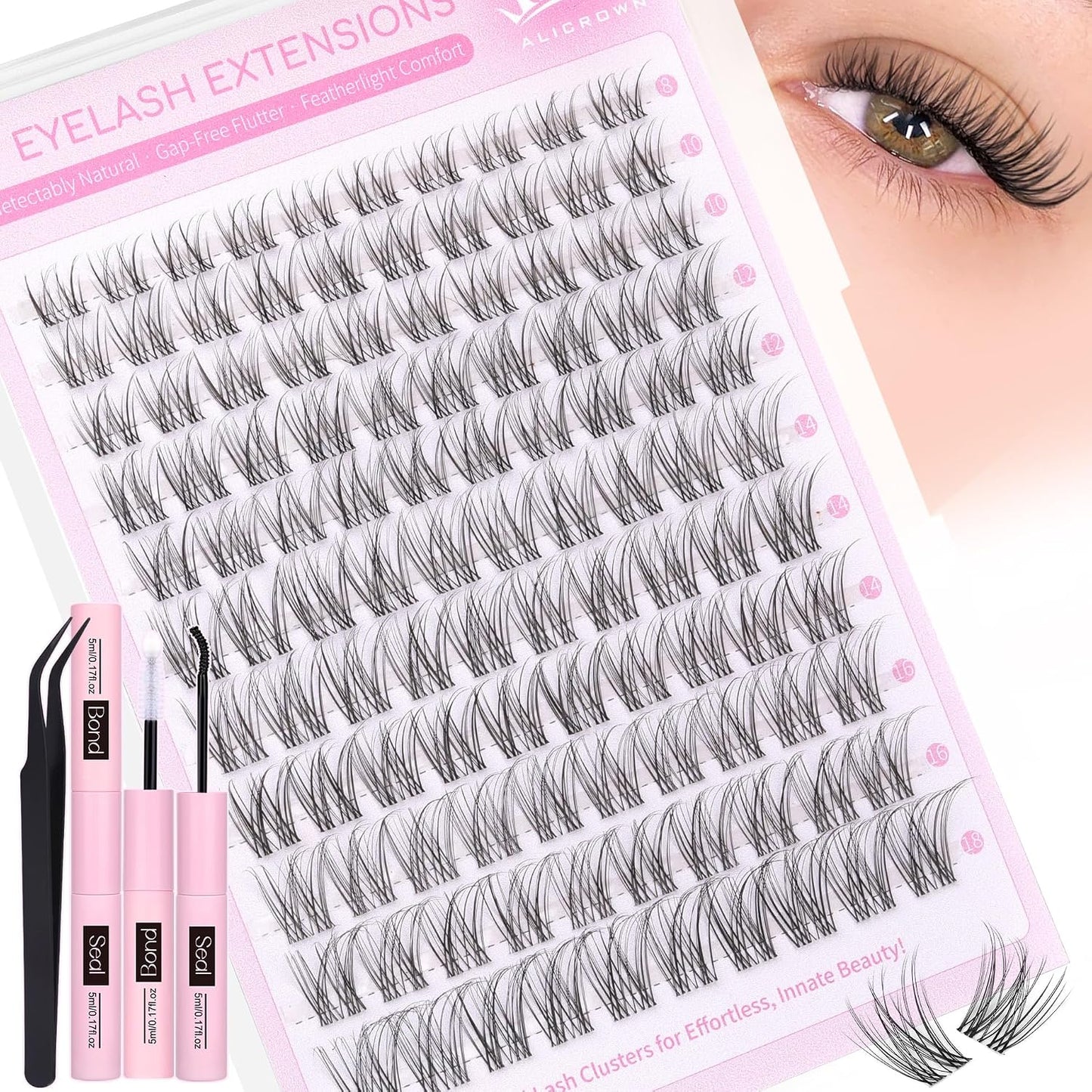 Eyelash Clusters Kit - Natural Wispy C Curl Lash Extensions with Bottom Lashes | 132 Pcs DIY Set