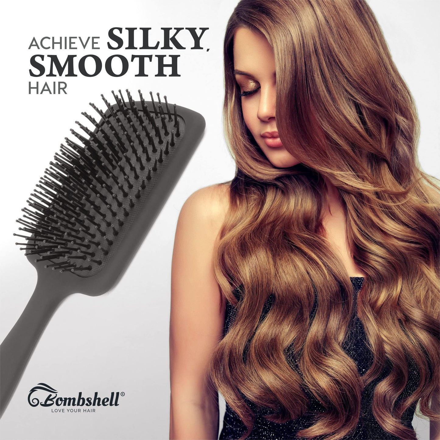 Bombshell Static-Free Cushioned Hair Brush — Finest Bristles, Soft Touch, Anti-Slip for Blow Drying, Styling, Straightening (Large)