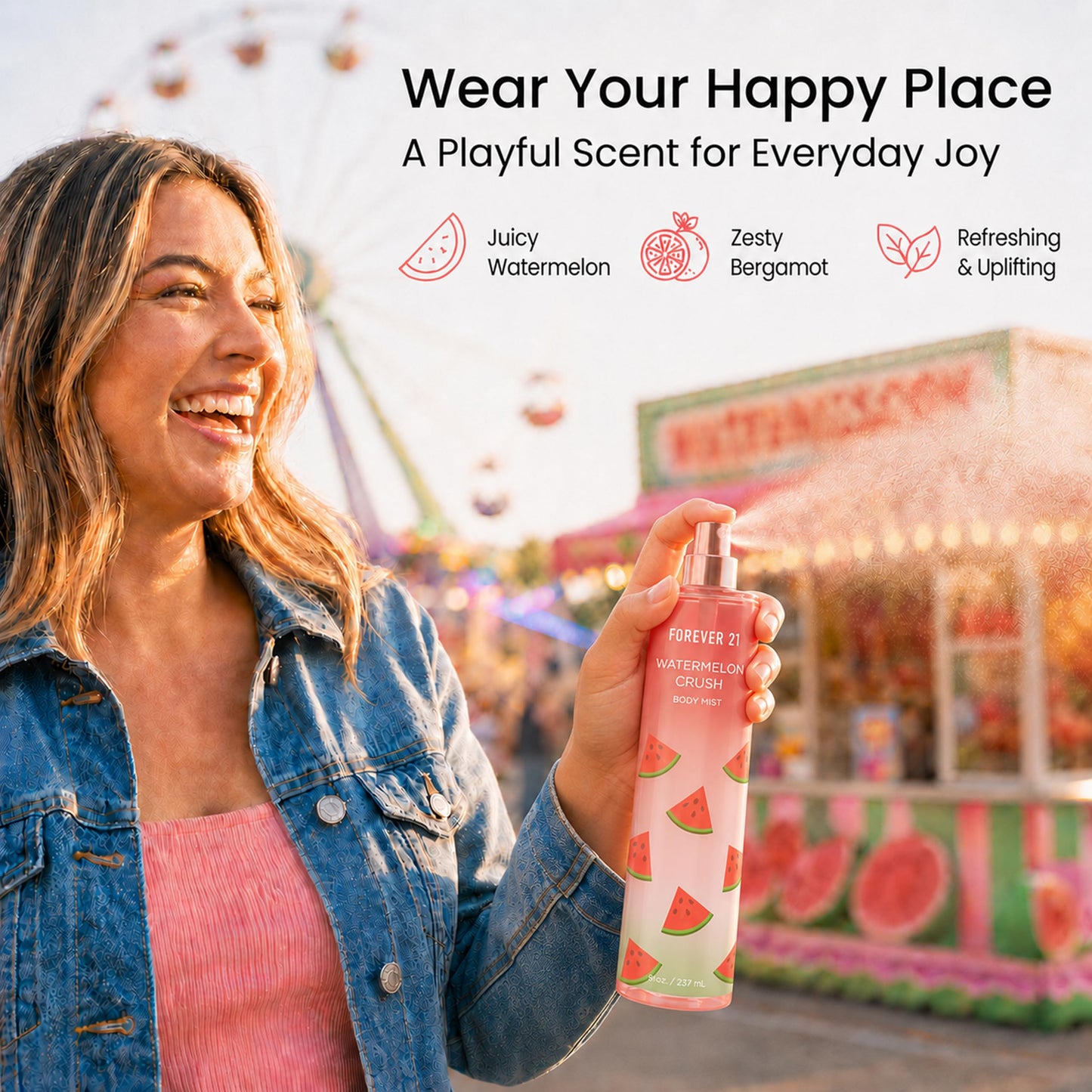 Forever 21 Watermelon Crush Body Spray Mist | Lightweight & Refreshing Everyday Scent | Sweet Body Spray with Fresh Sliced Watermelon Top Notes, Bergamot Zest and Muddled Mint | 8 fl. oz.