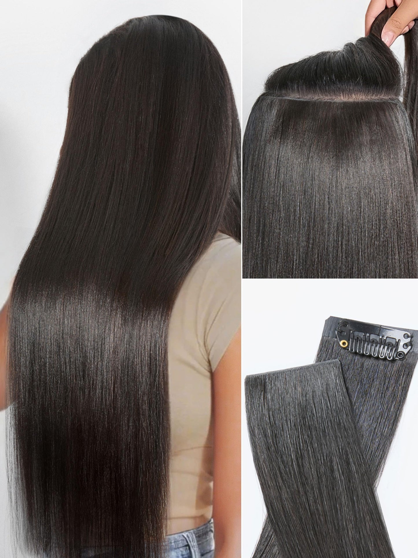 LUVME Invisible Yaki Straight Clip in Hair Extensions Real Human Hair for Women, 2 Pack 18 Inch 220g 12Pcs, Remy Hair Clip Ins, Invisible Clip Ins for Daily Wear & Special Occasions