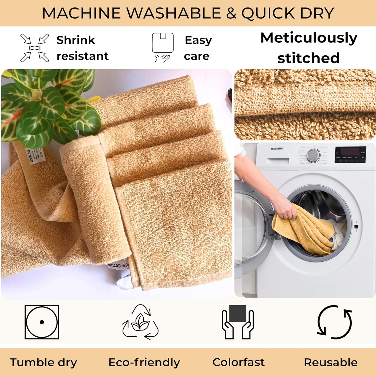 100% Cotton Wash Cloths - Soft Absorbent Shower & Face Towels | 12" x 12" | 6-Pack for Adults & Kids
