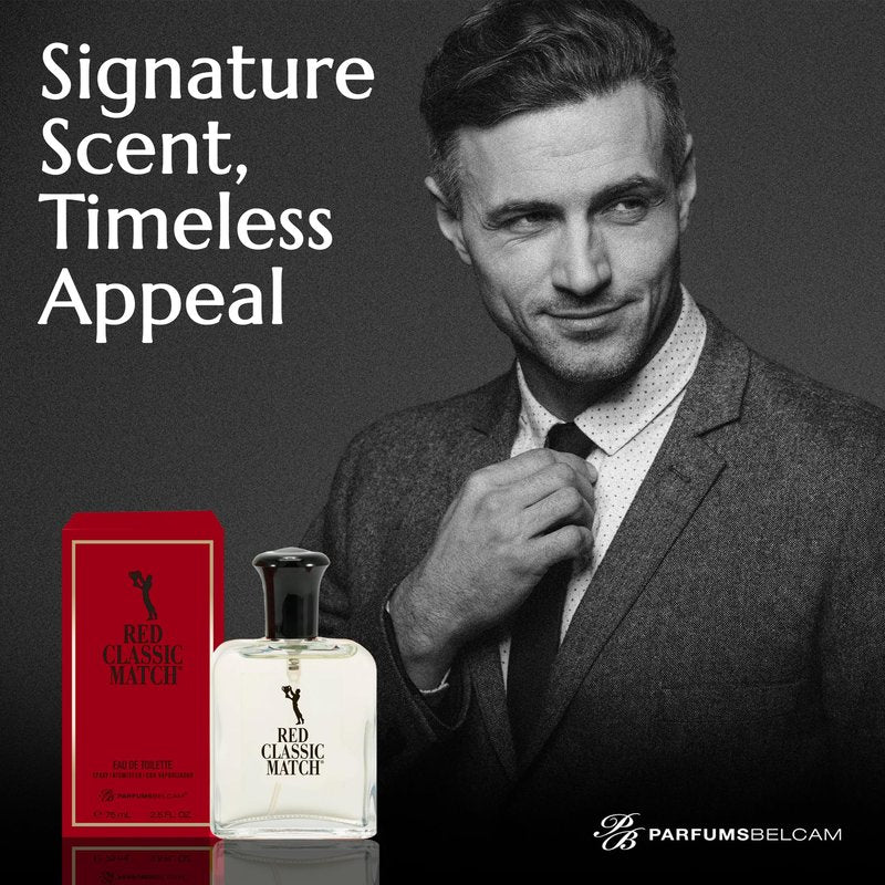 PB ParfumsBelcam Red Classic Match Eau de Toilette - Spicy Woody Amber Fragrance for Men, Long-Lasting Masculine Scent, Affordable Cologne Alternative, Signature Fragrance - 2.54 Fl Oz