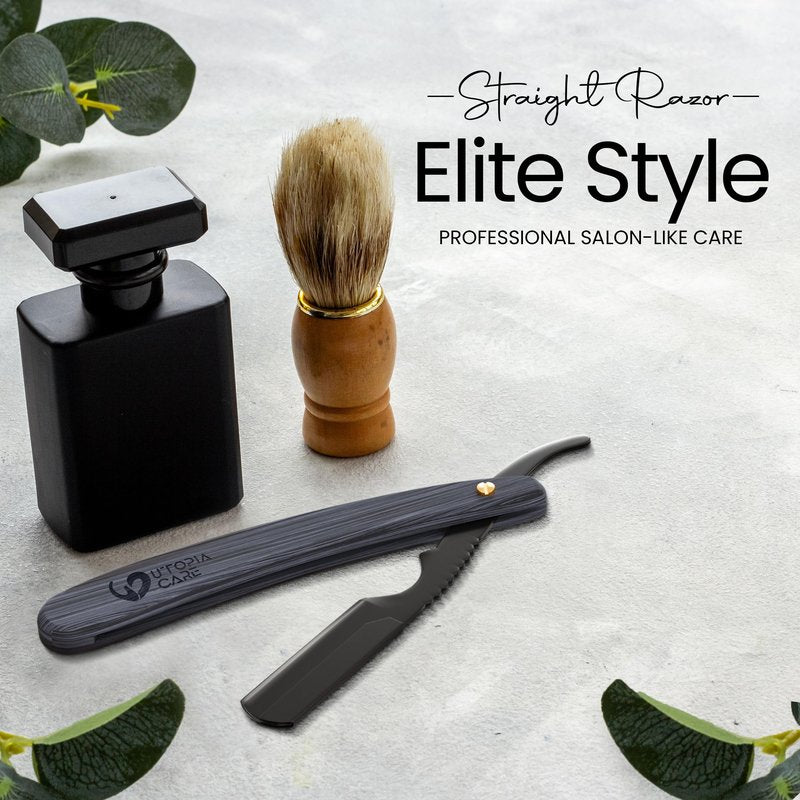 Utopia Care Straight Razors For Men, Professional Barber Straight Edge Razor with 100 Single Edge Blades, Stainless Steel, Beard Shaving Kit For Men, Premium Smooth Wooden Grip, Black
