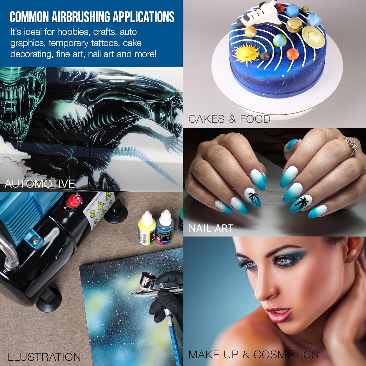 Master Airbrush G233 Pro Airbrush Kit - 3 Nozzle Sets (0.2, 0.3, 0.5mm) for Painting & Body Art