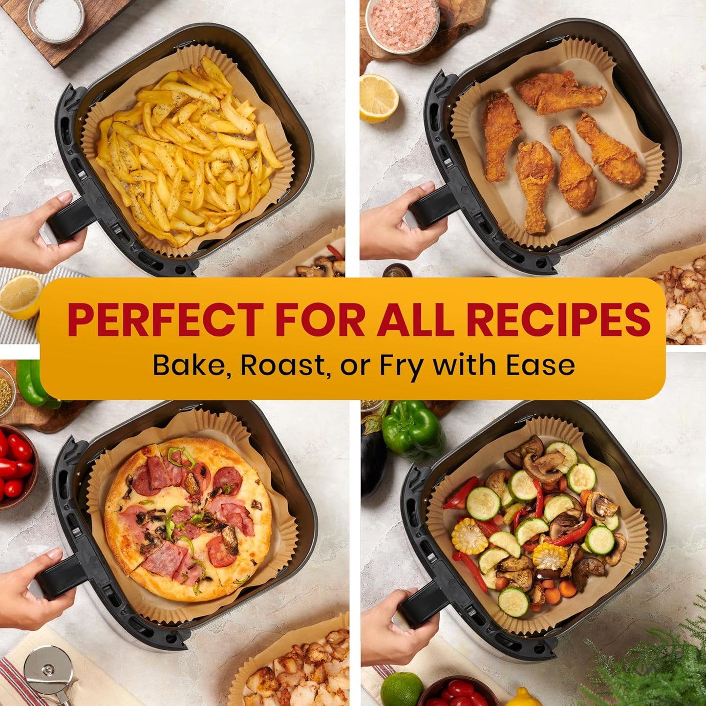 Air Fryer Paper Liners - 125 Pcs Non-Stick Disposable Liners | 8” Square for 5-8 Qt Baskets
