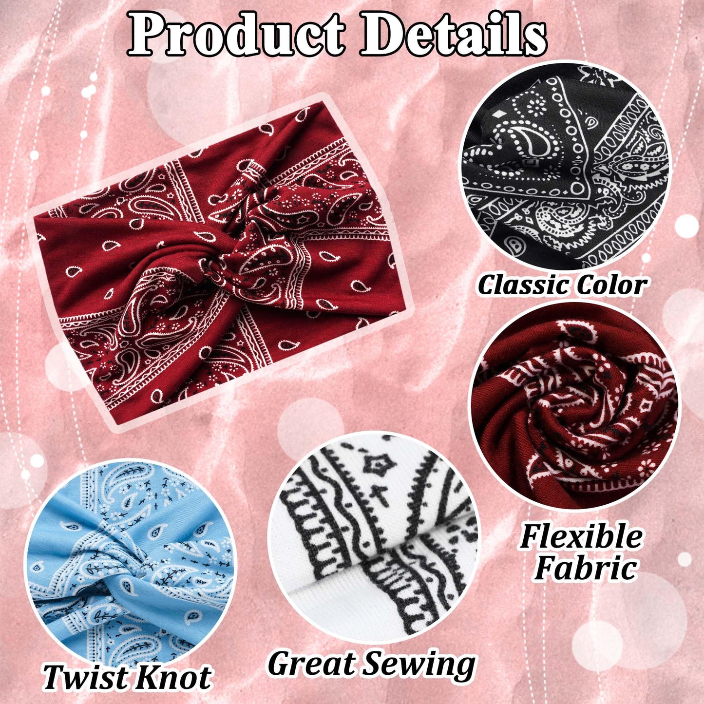 FARSYOD African Boho Headbands For Women's Wide Elastic Hair Bandana 4Pcs