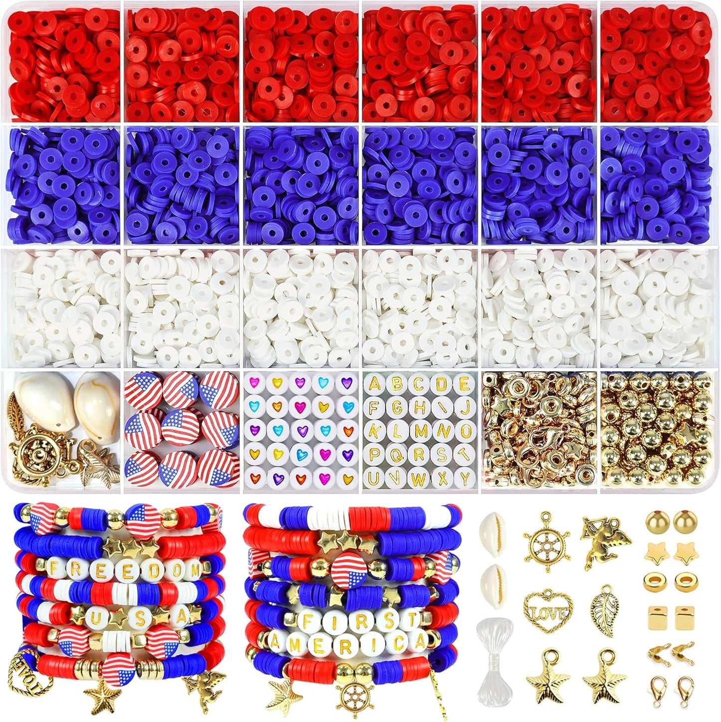 Clay Beads Bracelet Making Kit - Flat Preppy Polymer Heishi Beads with Charms | Craft Gifts for Girls Ages 8-12