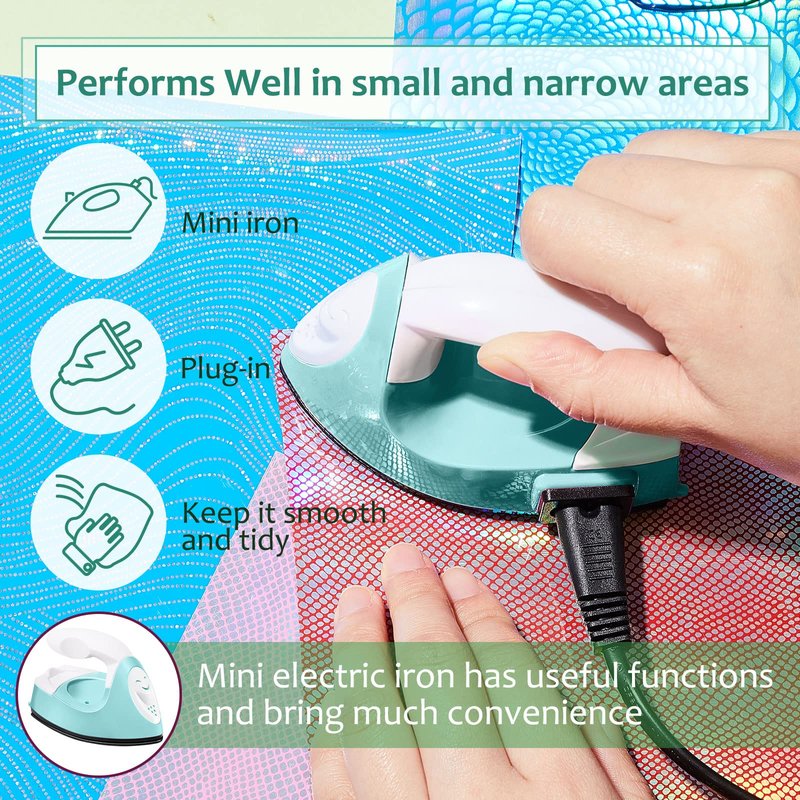 Honoson Mini Craft Iron Mini Heat Press Small Iron 3.93 x 2.36 x 2.76 in Portable Handy Tiny Flatiron with Charging Base Accessory for Fuse Bead Patch DIY Heat Transfer Vinyl(Mint Green)