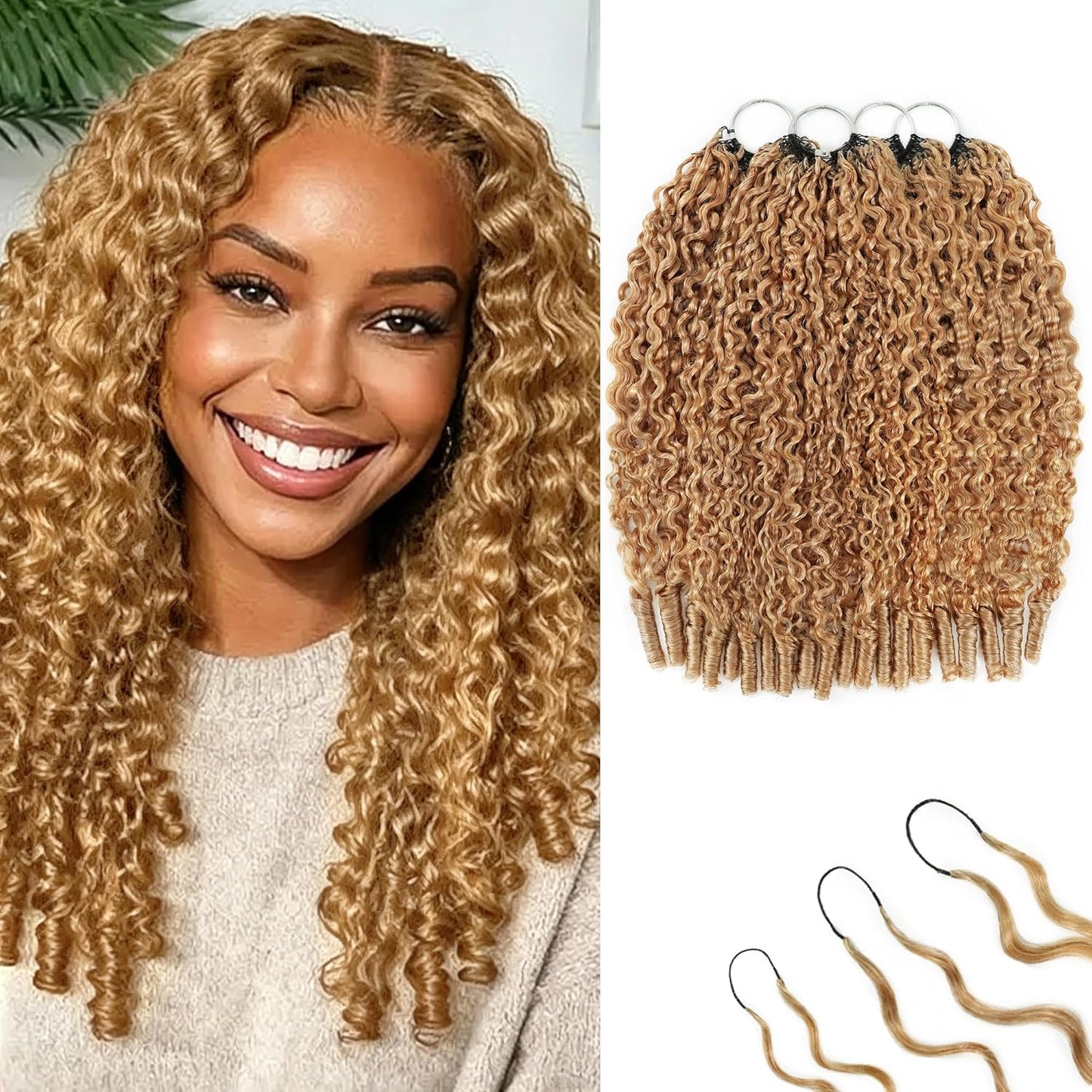 Honey Blonde Human Crochet Hair - 14 Inch Burmese Curly Extensions for Black Women | 120g Pre-Separated Bundles