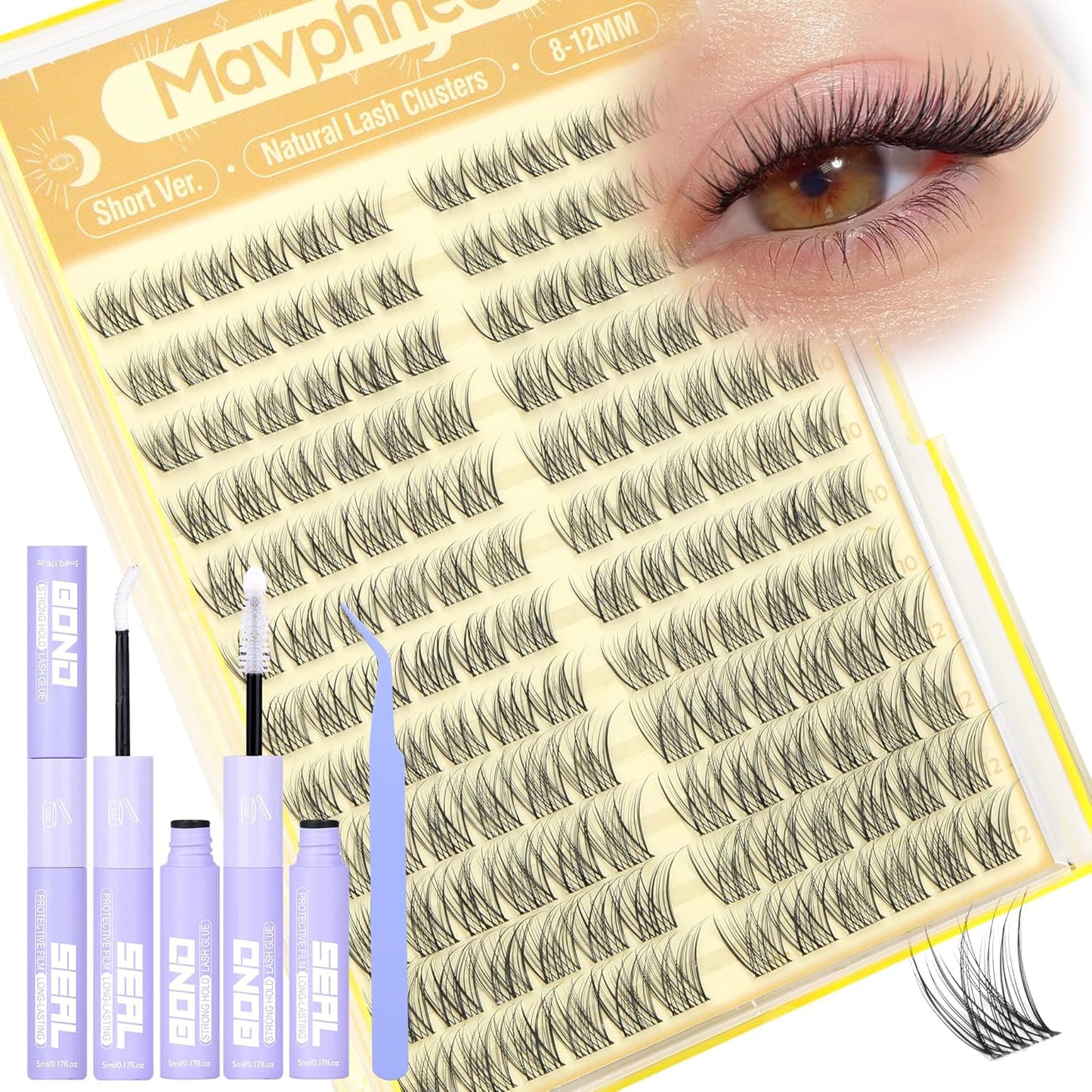 Natural Cluster Eyelash Extensions - Short Lash Clusters 8-10-12MM | CC-Curly Wispy Individual Lashes, 144 Pcs