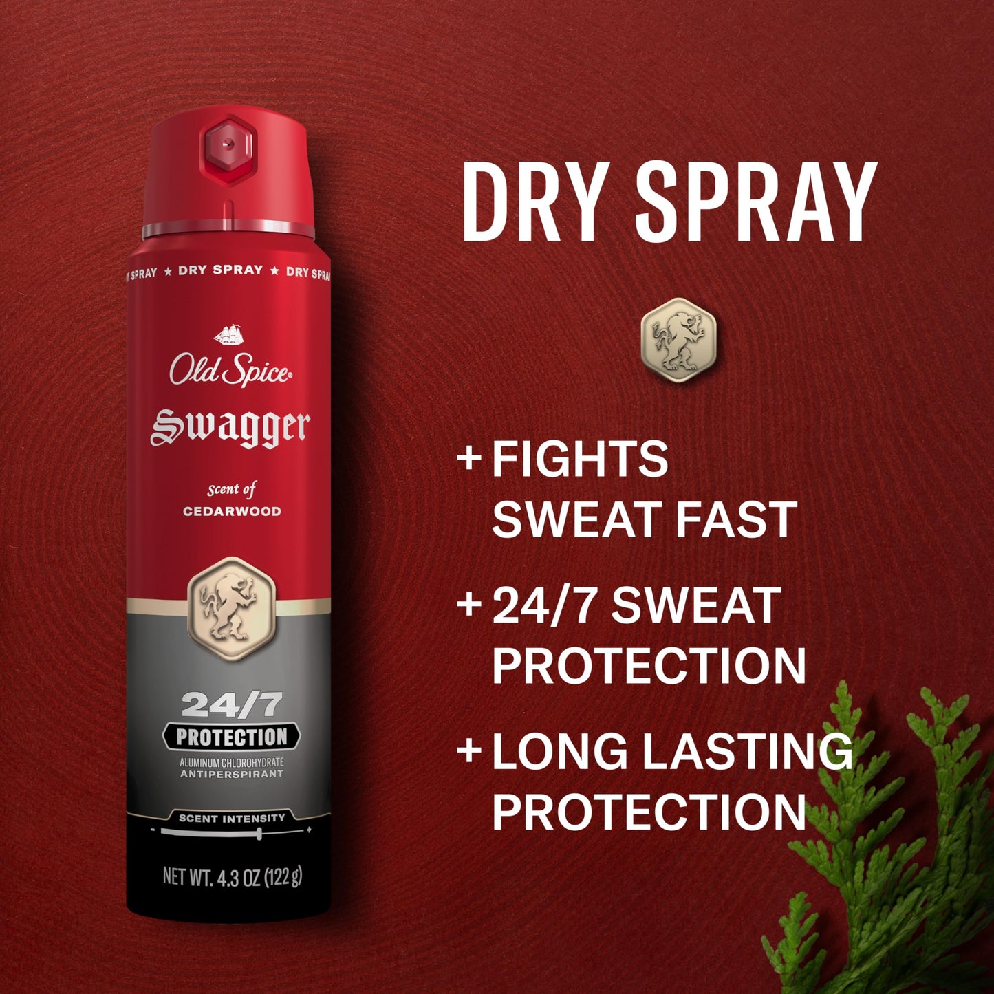 Old Spice Dry Spray Antiperspirant Deodorant for Men, 24/7 Sweat & Odor Protection, 24/7 Sweat Defense & Lasting Freshness, Swagger with Cedarwood Scent, 4.3 oz (Pack of 3)