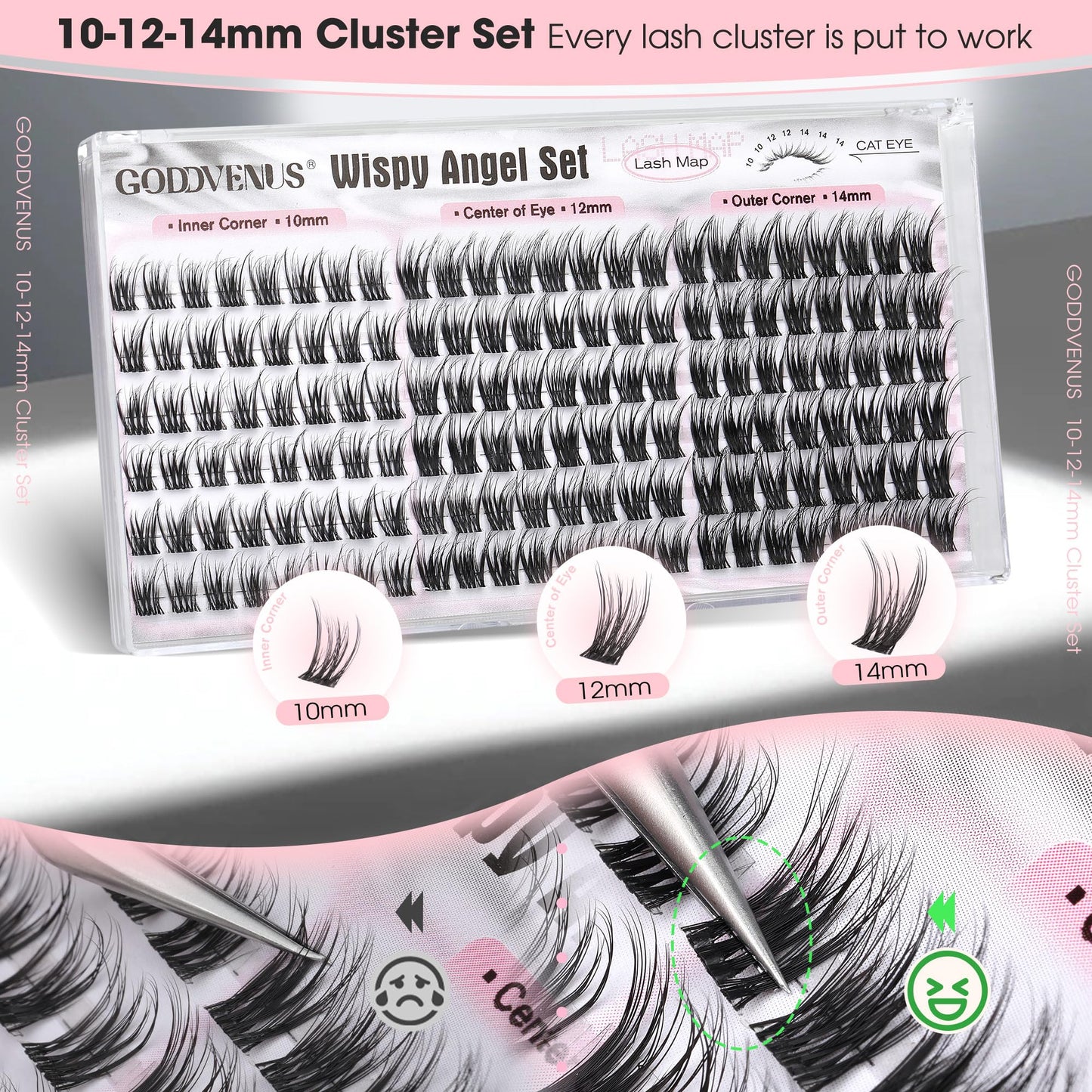 Short Wispy Lash Clusters 10-12-14mm Eyelash Clusters Set C Curl Fluffy Natural Lash Clusters for Effortless Eyelash Extensions Individual Lashes DIY False Eyelashes 144pcs