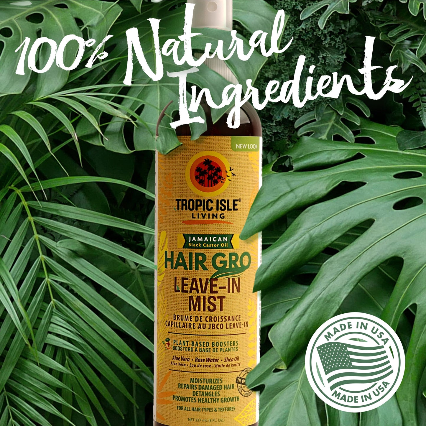 Tropic Isle Living Hair Gro Leave-In Mist 8oz | Jamaican Black Castor Oil with Rose Water, Aloe Vera & Shea Oil Infused | Detangles and Treats Damaged Hair
