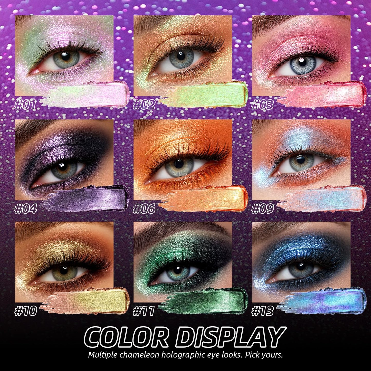 U-Shinein Holographic Duochrome Glitter Eyeshadow Palette, Chameleon Chrome Single Eyeshadow, Champagne to Pink-Green Iridescent Sparkle Eye Brightener Makeup 02 Champagne Green-Pink