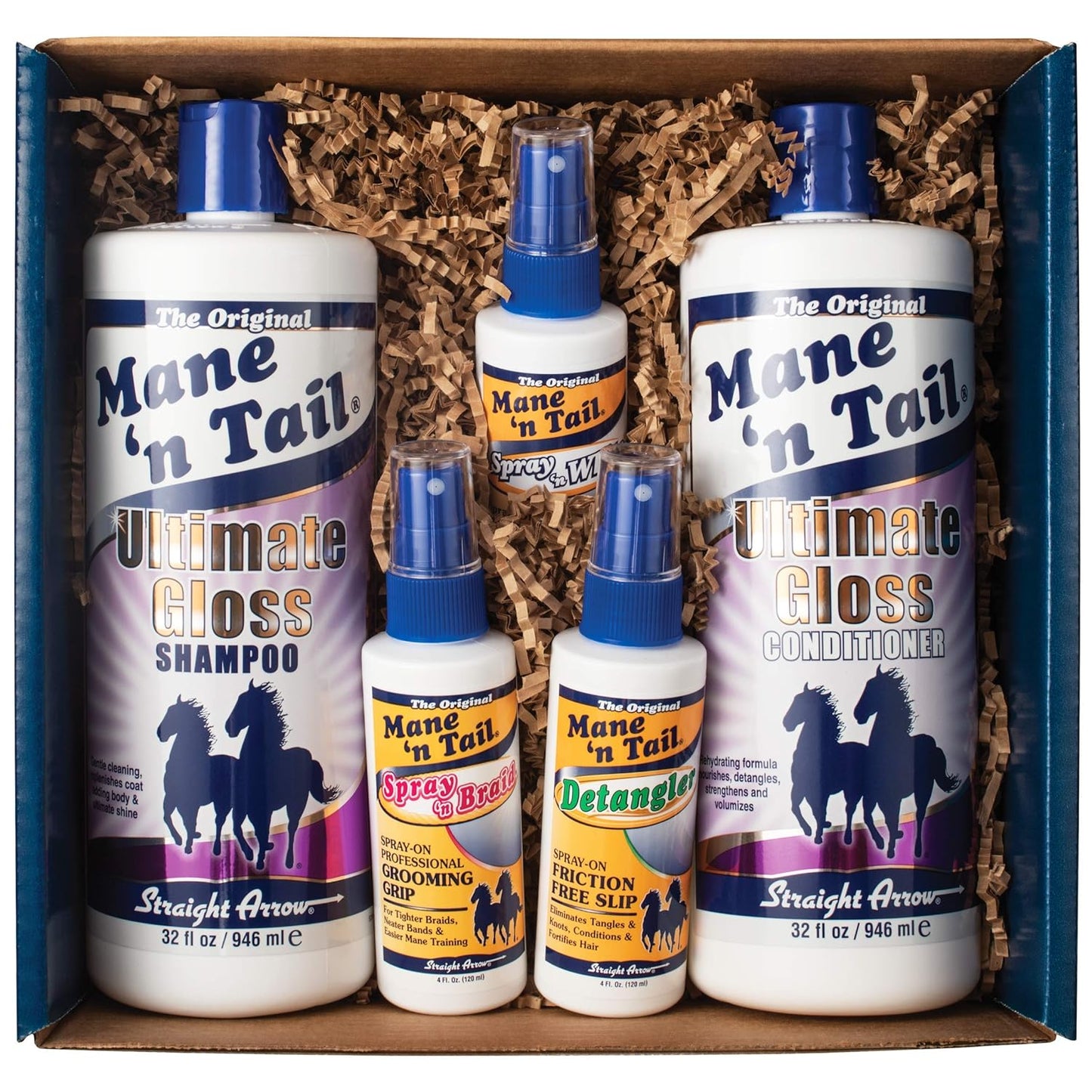 Mane 'n Tail Ultimate Gloss Shampoo & Conditioner Set | 32 Oz Each + 4 Oz Detangler Spray