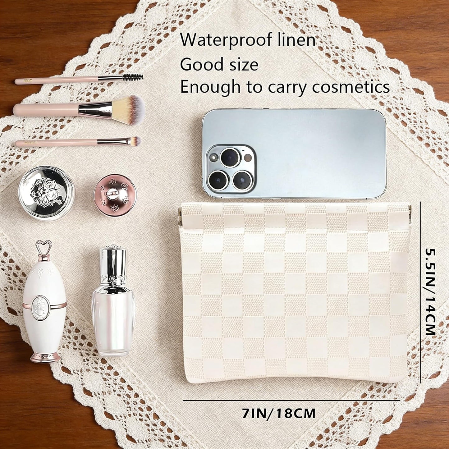 Leather Pocket Cosmetic Bag for Purse,Coin Purse Lipstick Cosmetic Accessories Organizer, Travel Kit Storage Pouch,Waterproof Portable No Zipper Self-closing Small Makeup Pouch for Women