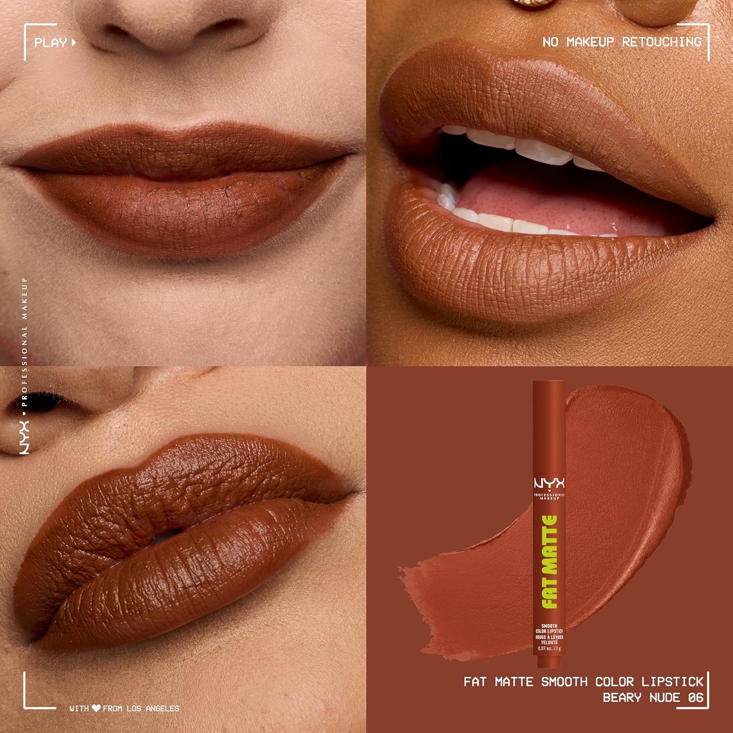 NYX Fat Matte Lipstick - Pigmented, Smoothing, Non-Drying Lip Crayon | Long Lasting Vegan Makeup - Beary Nude (Warm Brown)