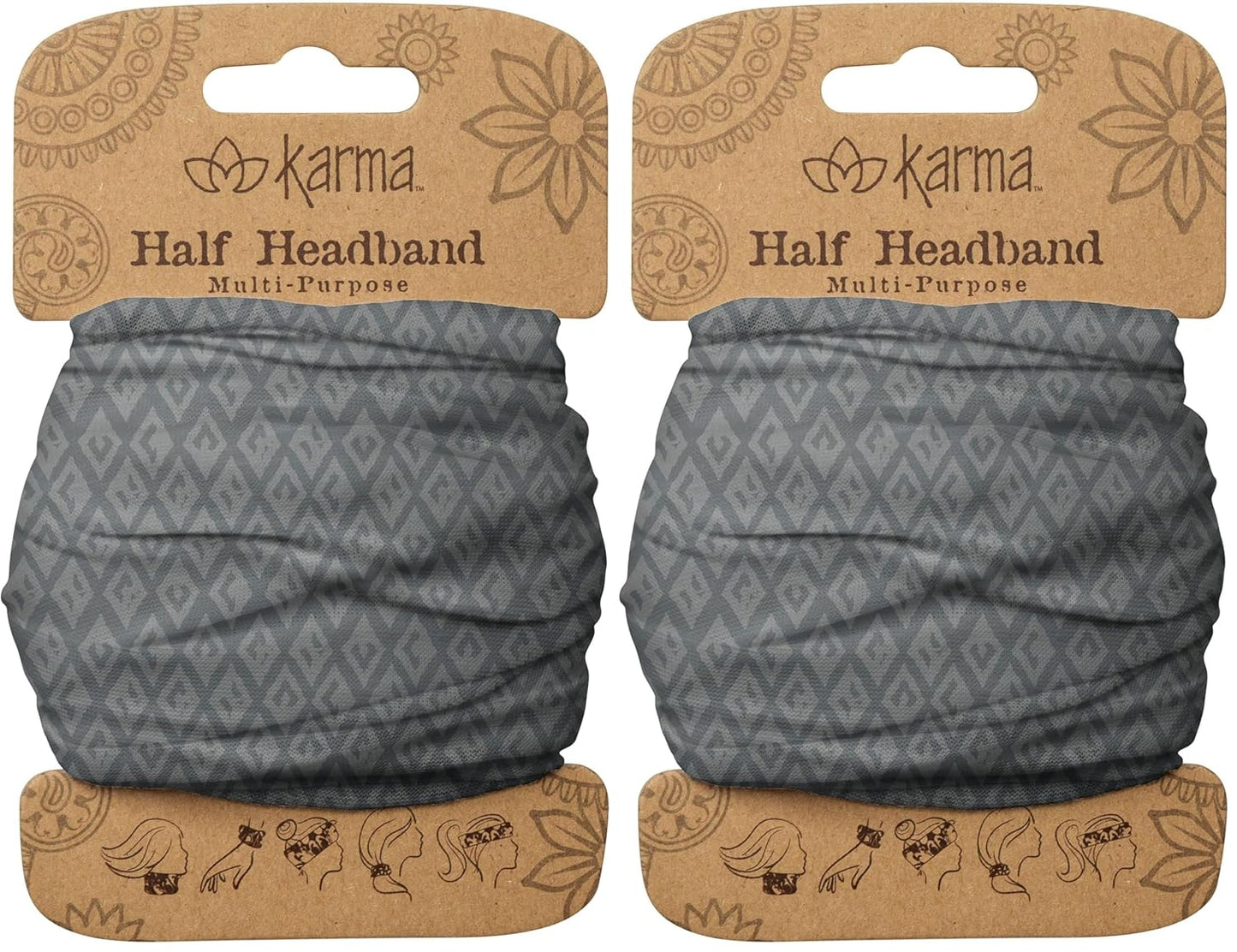 Floral Headband for Women | Stretchy Fabric Hair Scarf - Light Tan & Blue - Medium Size