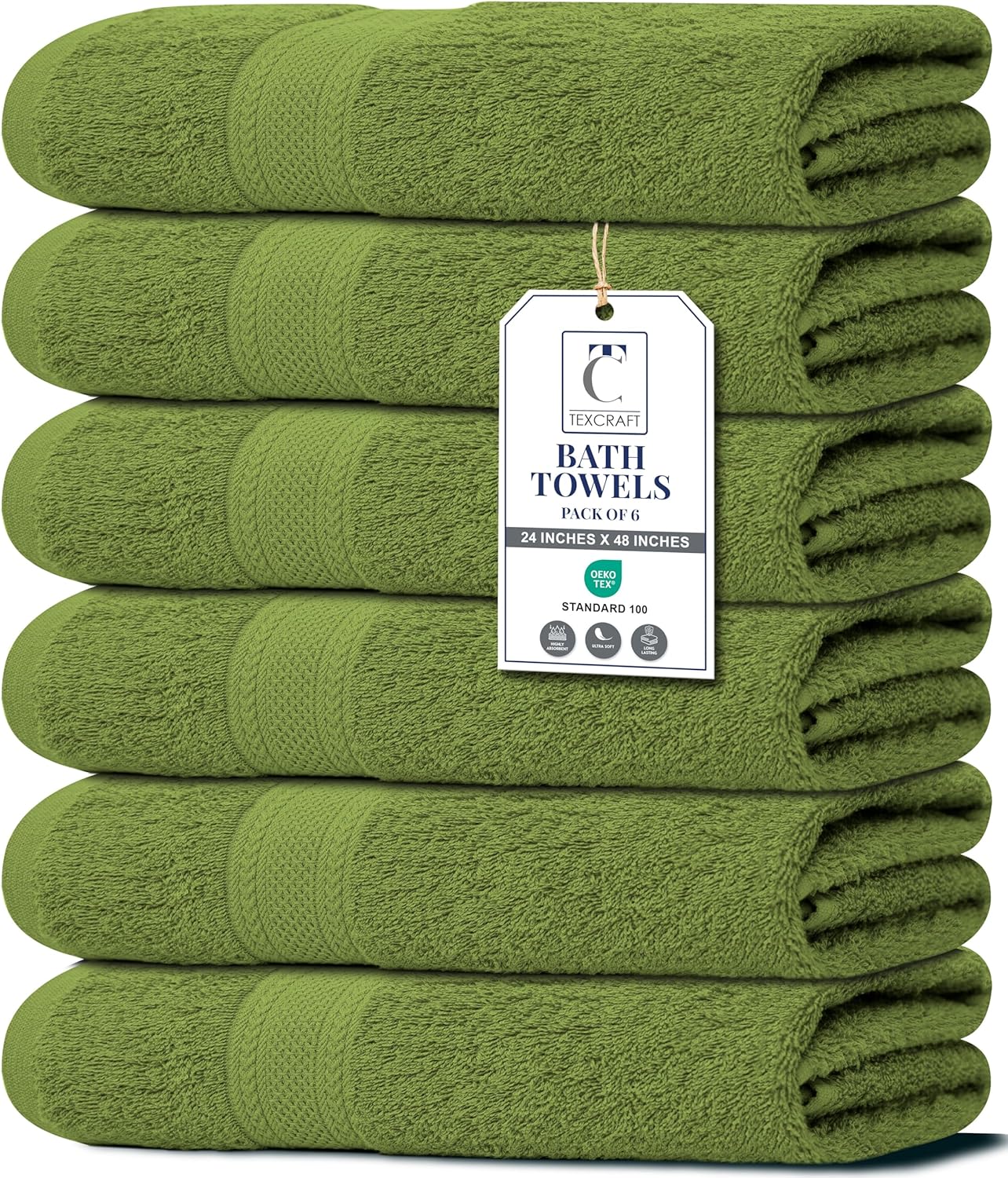 Large Bath Towels Set of 6 - 100% Cotton Terry, Quick Dry & Soft - 24" x 50", Grey for Bathroom, Gym & Spa