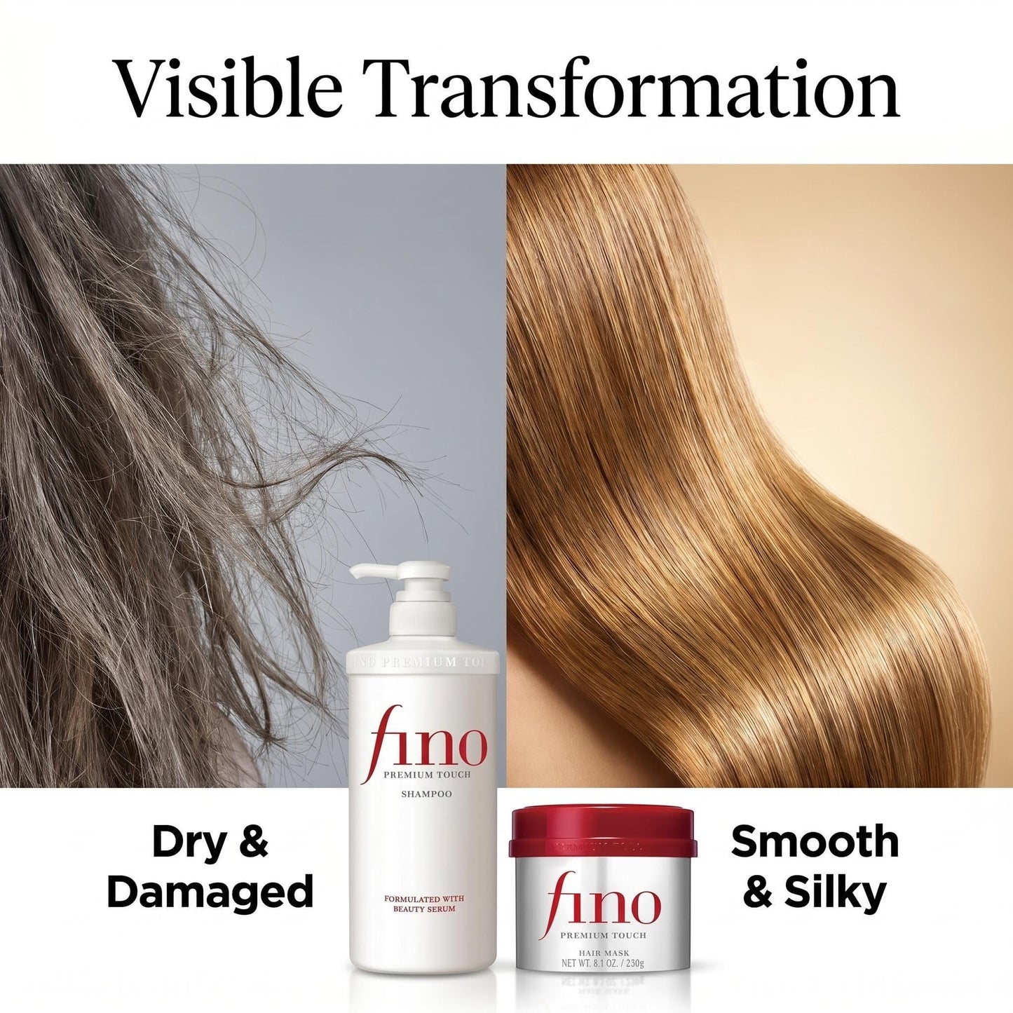 TJ SIGNATURE Fino Premium Touch Shampoo & Hair Mask Set, Royal Jelly Deep Repair & Intensive Hydrating Treatment for Frizzy, Dry, Damaged Hair, Anti-Breakage Japanese J-Beauty Bundle (550ml + 230g)