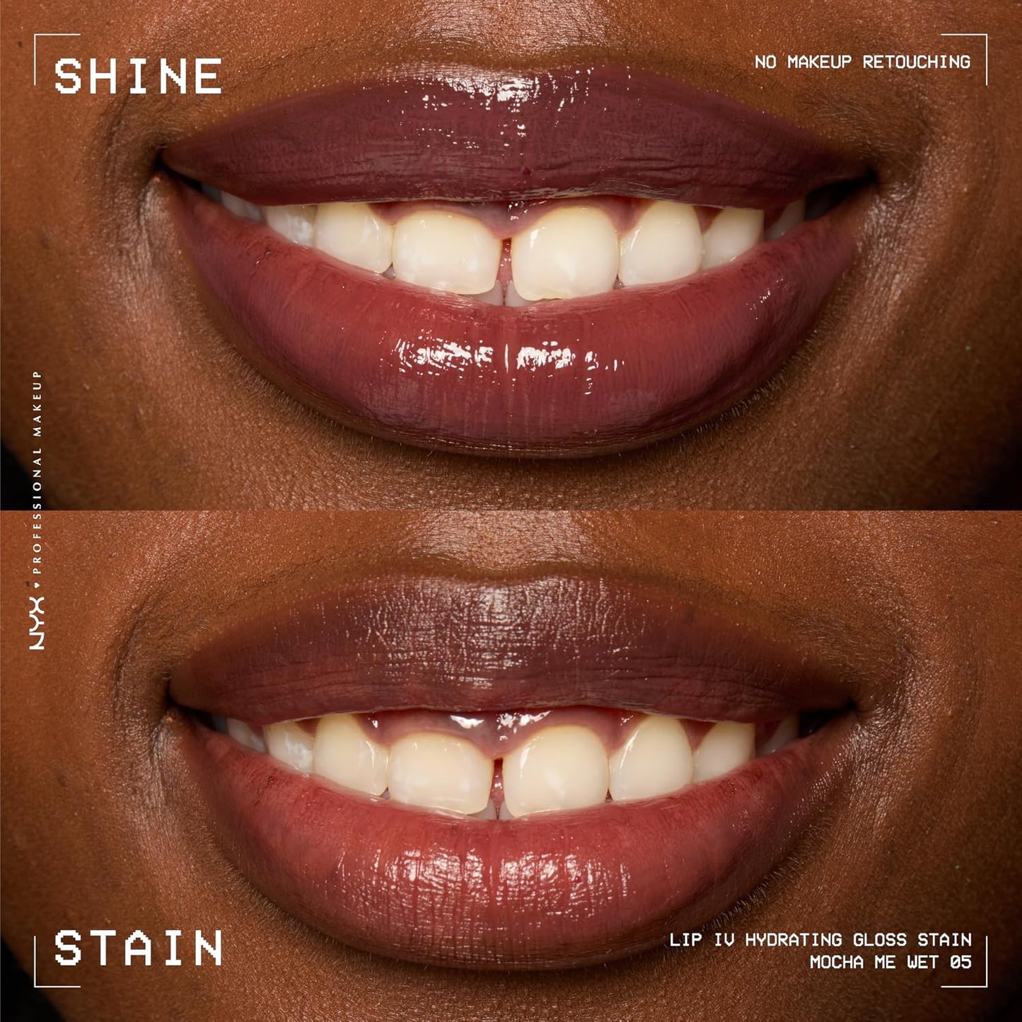 NYX Lip IV Hydrating Glossy Lip Stain - Long-Lasting Vegan Formula with 12 HR Hydration | Mocha Me Wet (Brown)