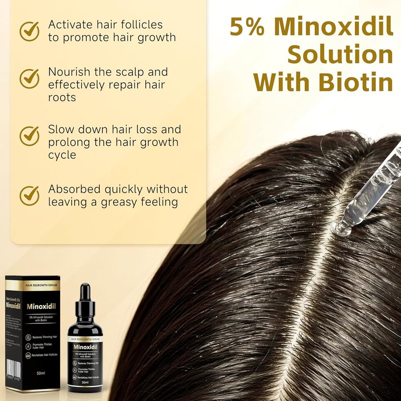 Minoxidil Essence 5% - Hair & Beard Growth Serum for Men & Women | Strengthens Roots & Activates Follicles, 1.76 fl oz - Black