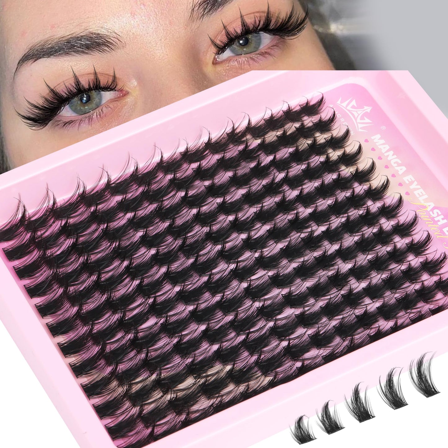 Doll Lash Clusters Manga Eyelash Extensions Cosplay Spiky Individual Lashes Extensions Anime Eyelash Clusters 168Pcs 10MM-18MM Thick Natural DIY Clusters